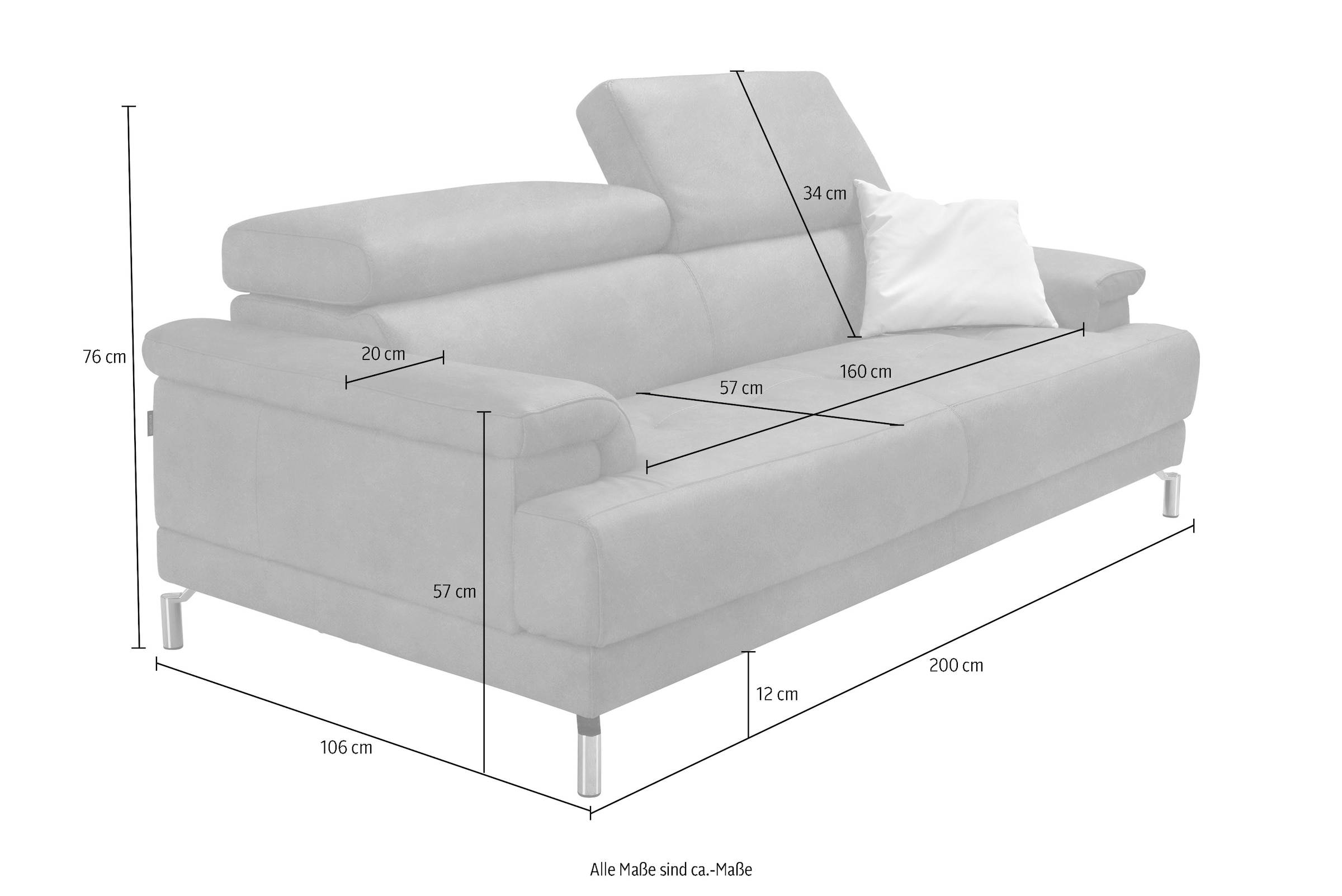 Egoitaliano 2,5-Sitzer »Soul, Design und Sitzkomfort auf hohem Niveau, tolle Details« inkl. Kopfteilverstellung für noch mehr Komfort, Designfuss