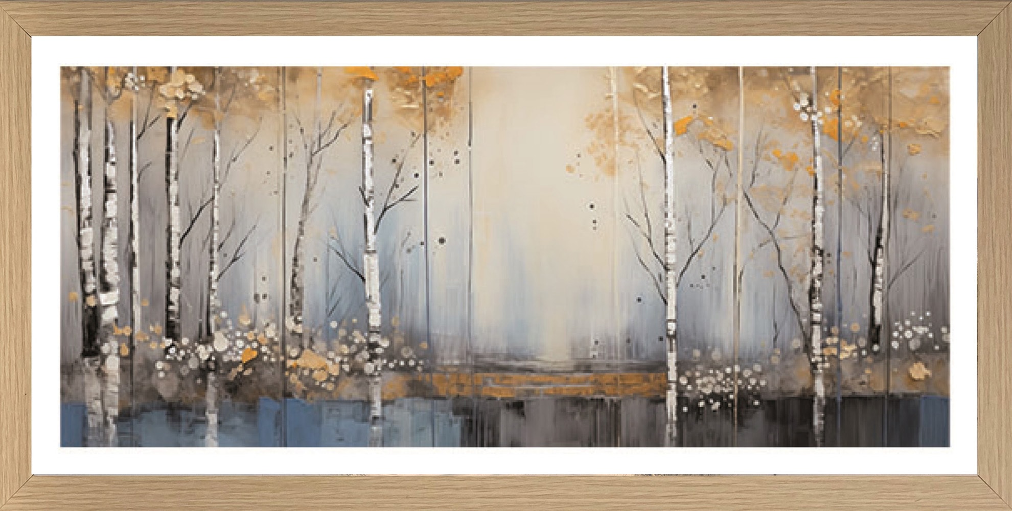 Image of Bönninghoff Bild mit Rahmen "Wandbild gerahmt BIRKENWALD 23x49 cm – Natur Wanddeko modern" Abstrakt Abstrakte Baumbilder Bäume Landschaft Natur Wald Waldbilder 1 Stk. tlg. mit dekorativem Rahmen