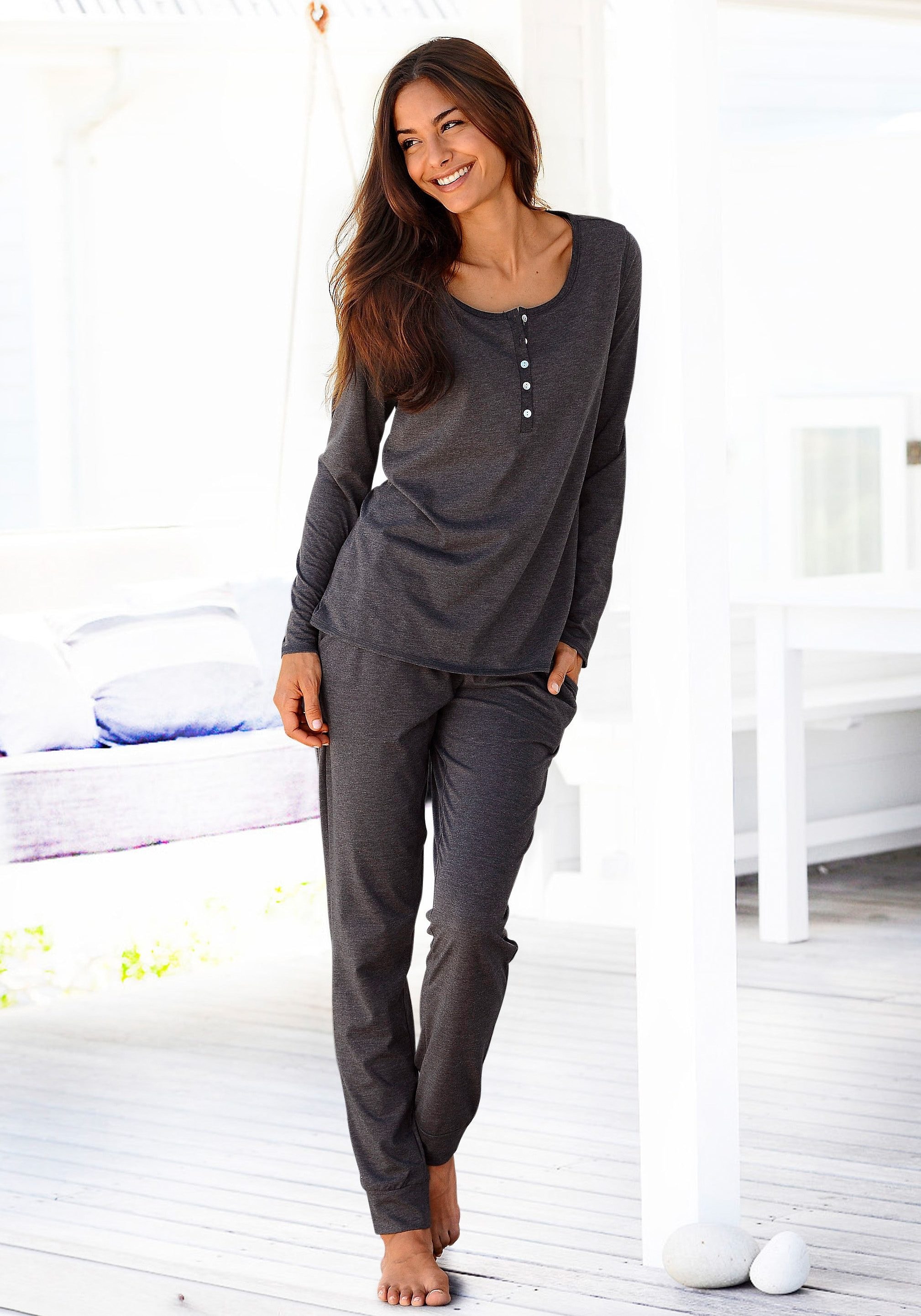 Image of Arizona Pyjama Set, 2 tlg. in melierter Qualität mit Knopfleiste