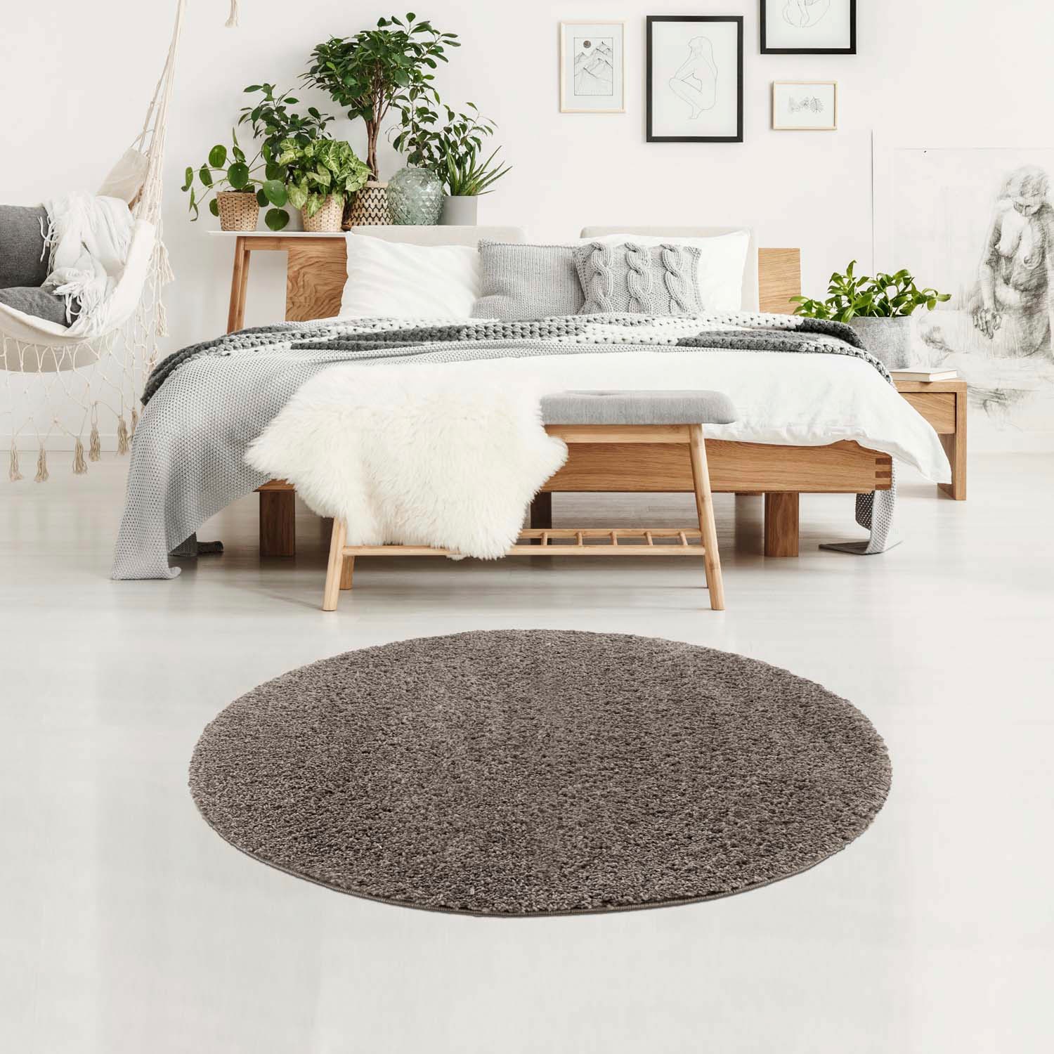 Image of Carpet City Hochflor-Teppich "Pulpy 100" rund 30 mm Höhe besonders weich, mit Fransen, Uni Farben