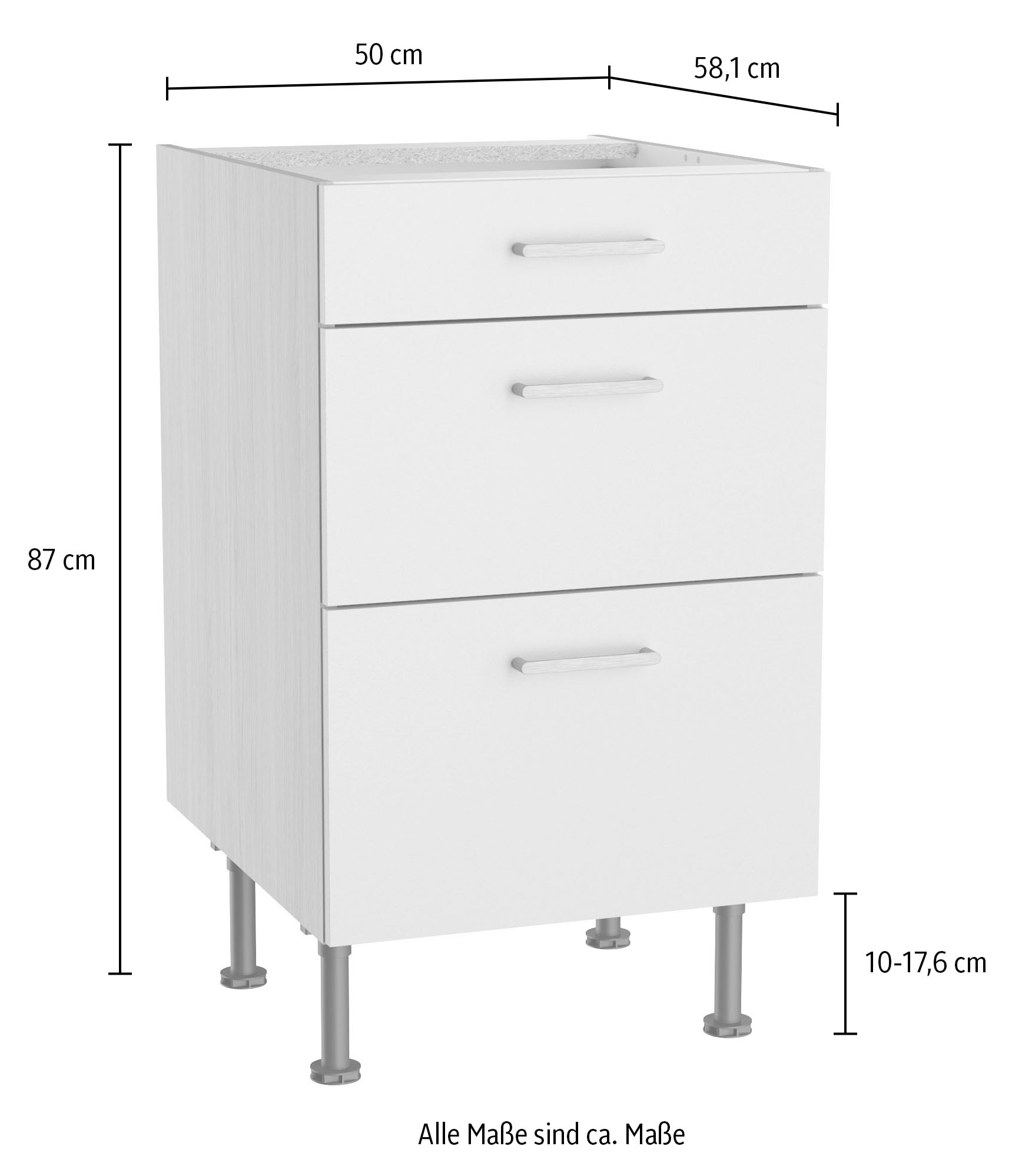 KOCHSTATION Armoire basse »KS-Lucy« Breite 50 cm, 1 Schubkasten, 2 Auszügen, Soft-Close, verstellb. Füsse