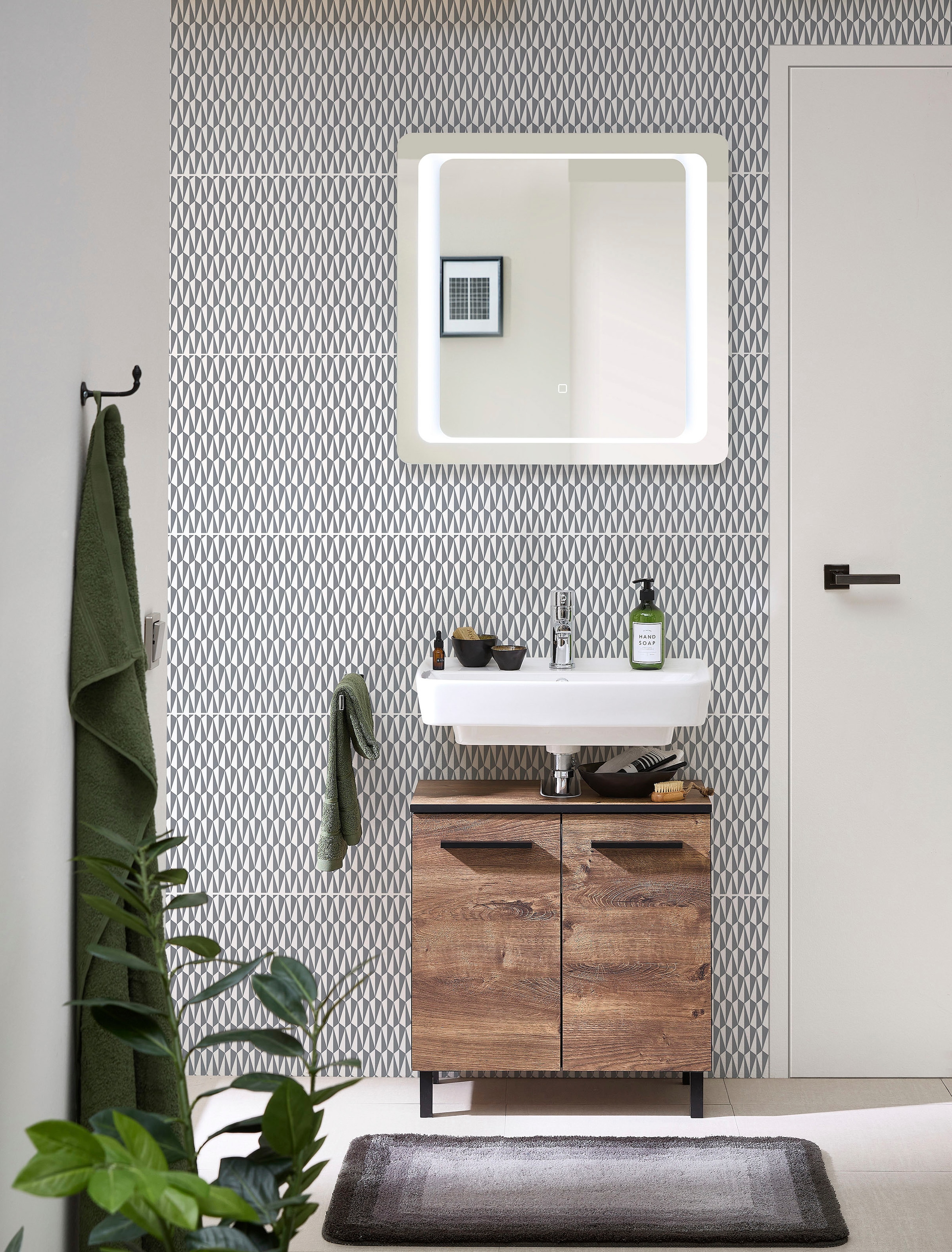 Saphir Waschbeckenunterschrank »Quickset 374 Unterbeckenschrank, Eiche Ribbeck quer Nachbildung« Waschbeckenschrank inkl. Türdämpfer, 60 cm breit, ohne Waschbecken