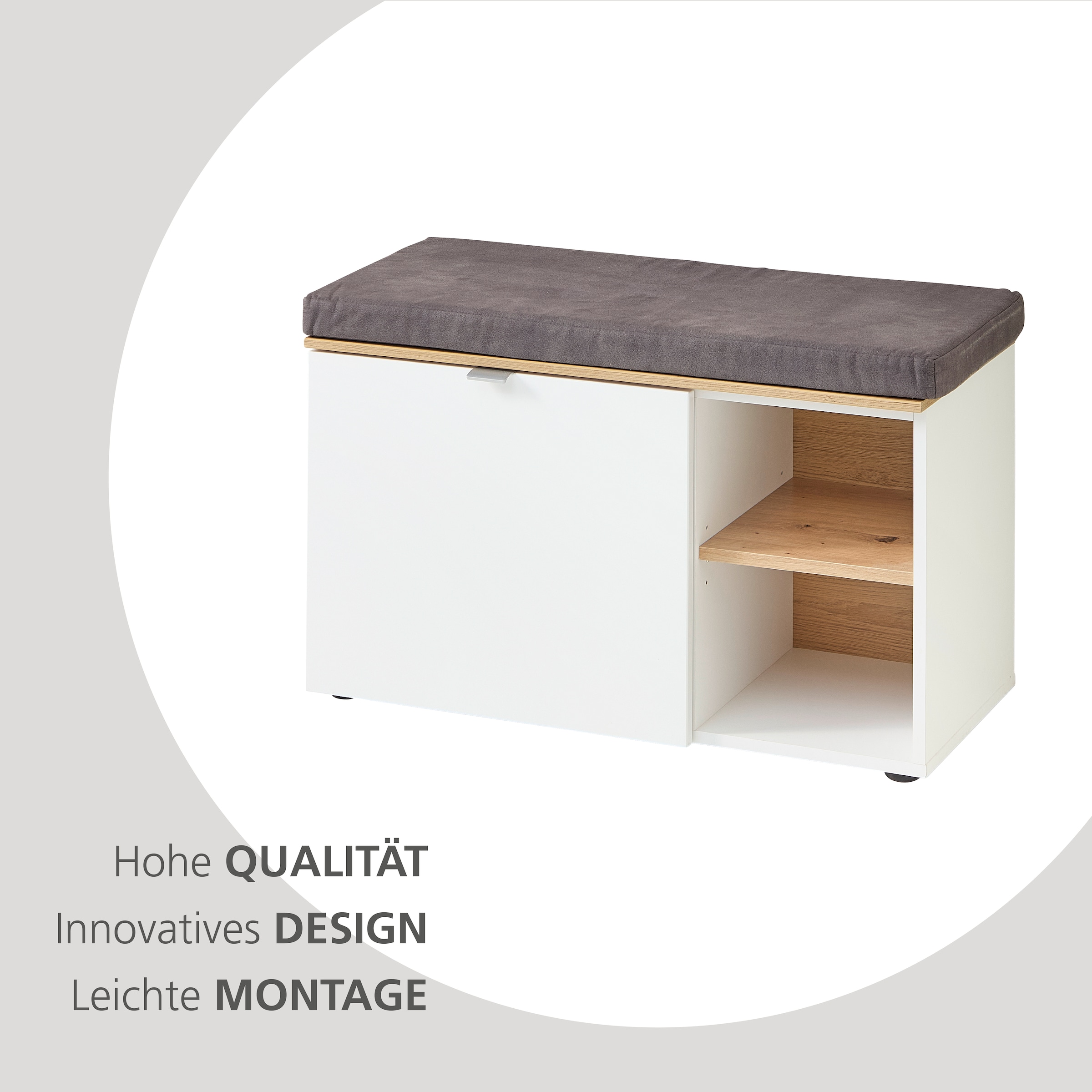 Innostyle Schuhschrank »Bari Schuhbank inkl. Sitzkissen, BxHxT 78x50x38 cm« 1 Stk. tlg. 1 türig, 4 Fächer, Softclose, ABS Kantenschutz