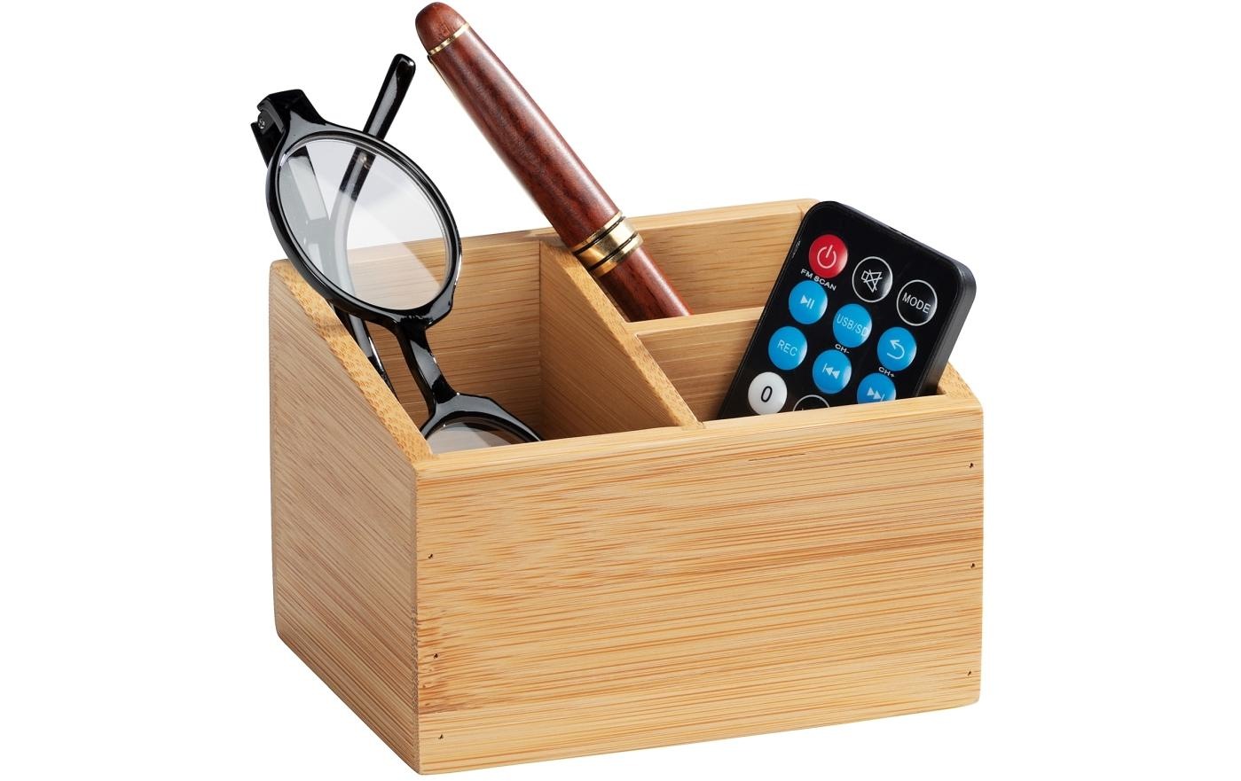 Boîte de rangement bambou Terra Wenko Organisateur 3 compartiments pour salle de bain cuisine et bureau, Écologique et pratique, 12 x 8,5 x 9 cm, Brun