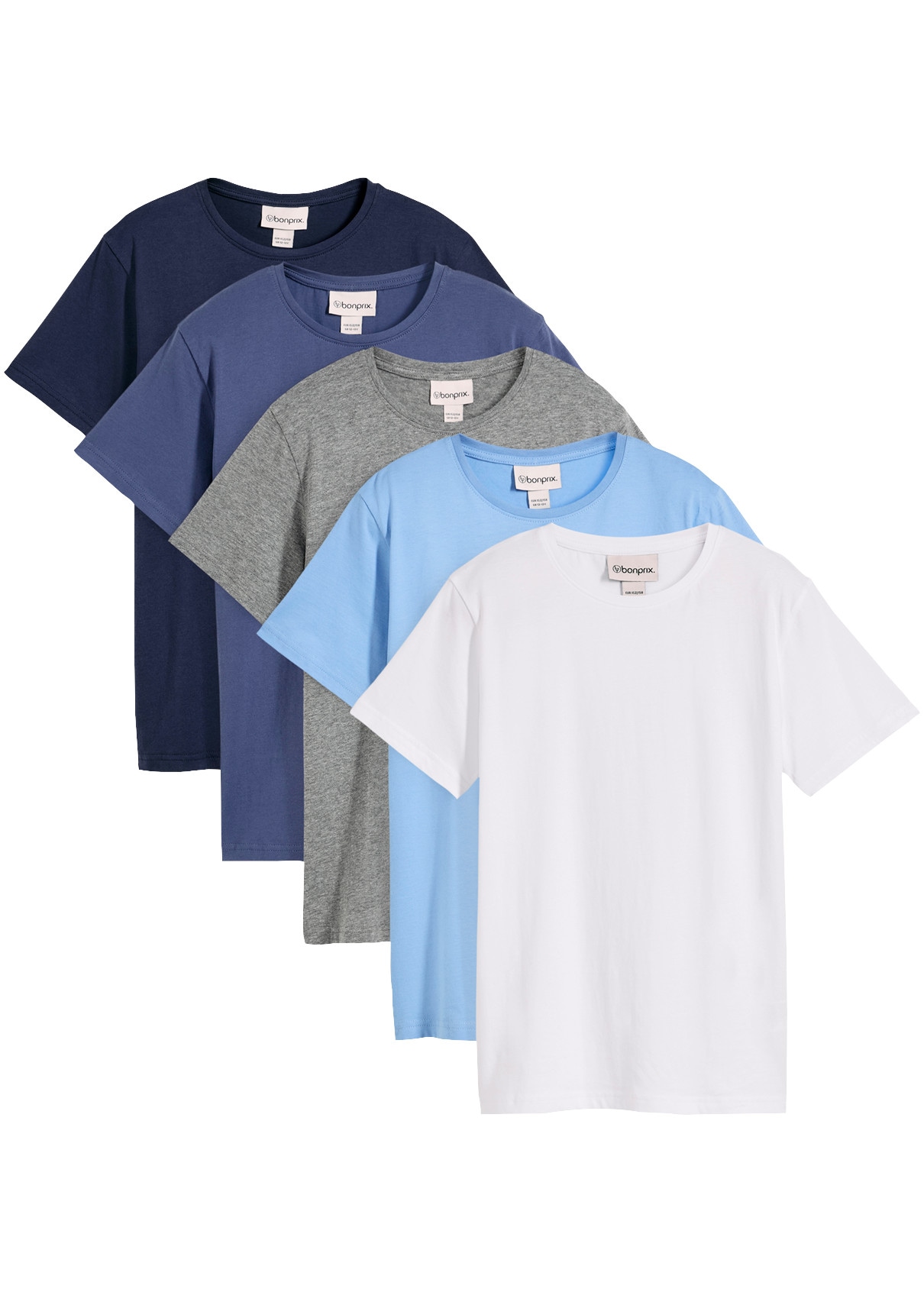 Image of bonprix T-Shirt Packung, 5er, 5er-Packung, aus Baumwolle und Viskose, mit Rundhalsausschnitt