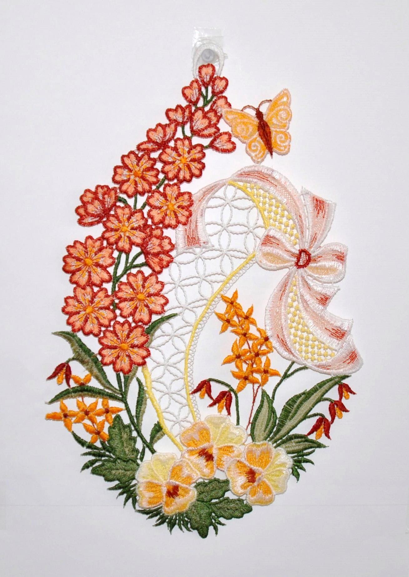 Image of Stickereien Plauen Fensterbild "Blumenwiese" Hakenaufhängung