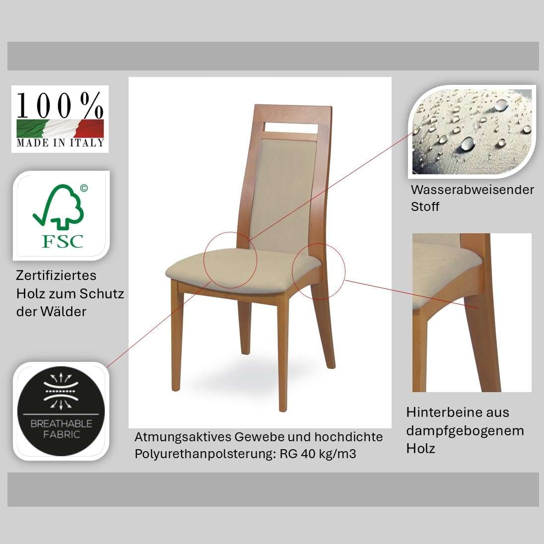 Home affaire Chaise de salle à manger »CLIO« () 2 cuisChaise avec tissu déperlant
