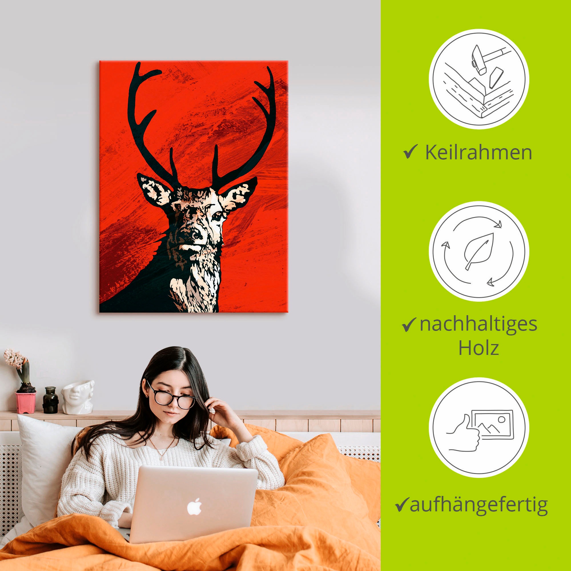 Artland Wandbild »Hirsch«, Wildtiere, (1 St.), als Leinwandbild, Poster in verschied. Grössen