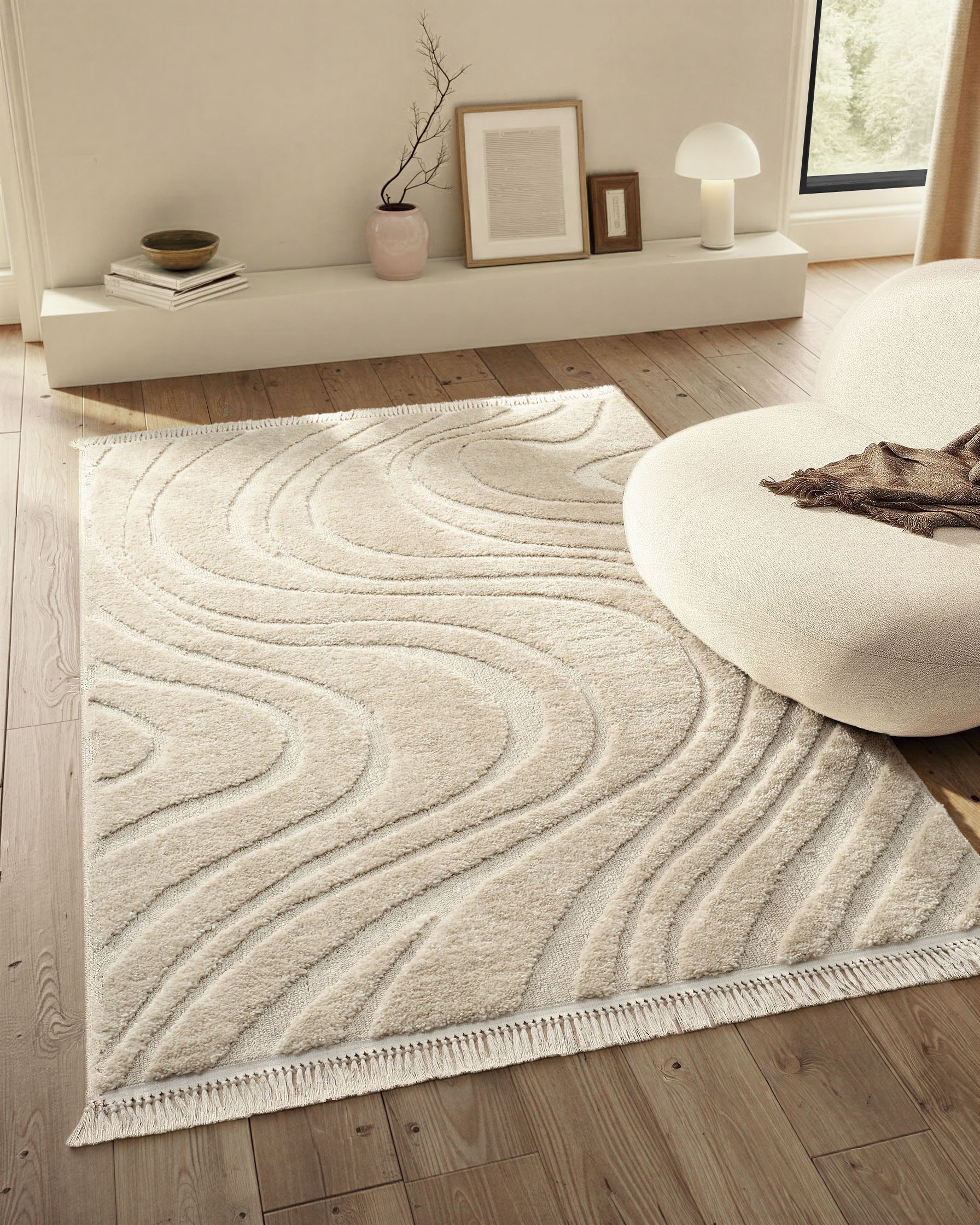 homsy by Ana Johnson Tapis »Waavy mit Fransen, Wellen Design« Rectangulaire 20 mm Höhe Boho, 3D Optik, Scandi, Hoch-Tief, Wohnzimmer, Schlafzimmer