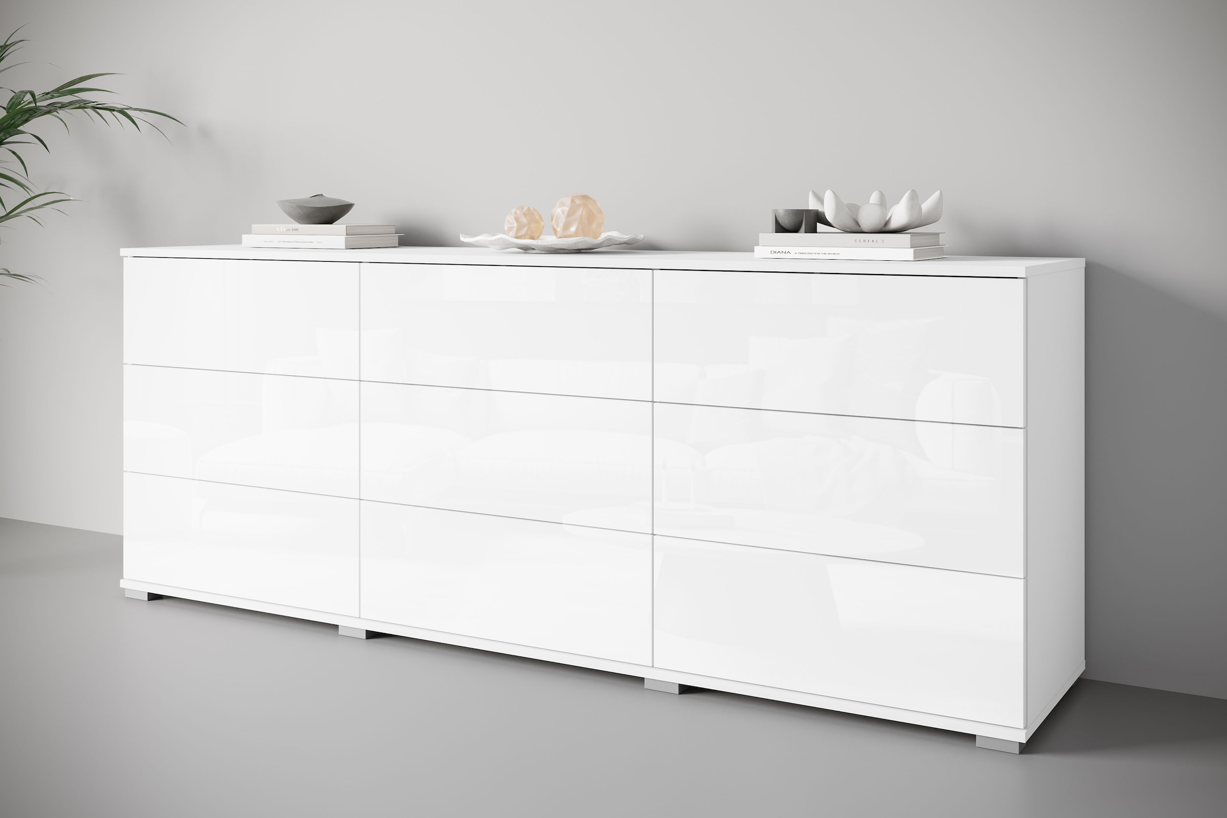 GOODproduct Sideboard »Kenia, Kommode, 180 cm breit, mit 9 Schubladen« 1 Stk. tlg. Push-to-Open-System und grosszügiger Stauraum