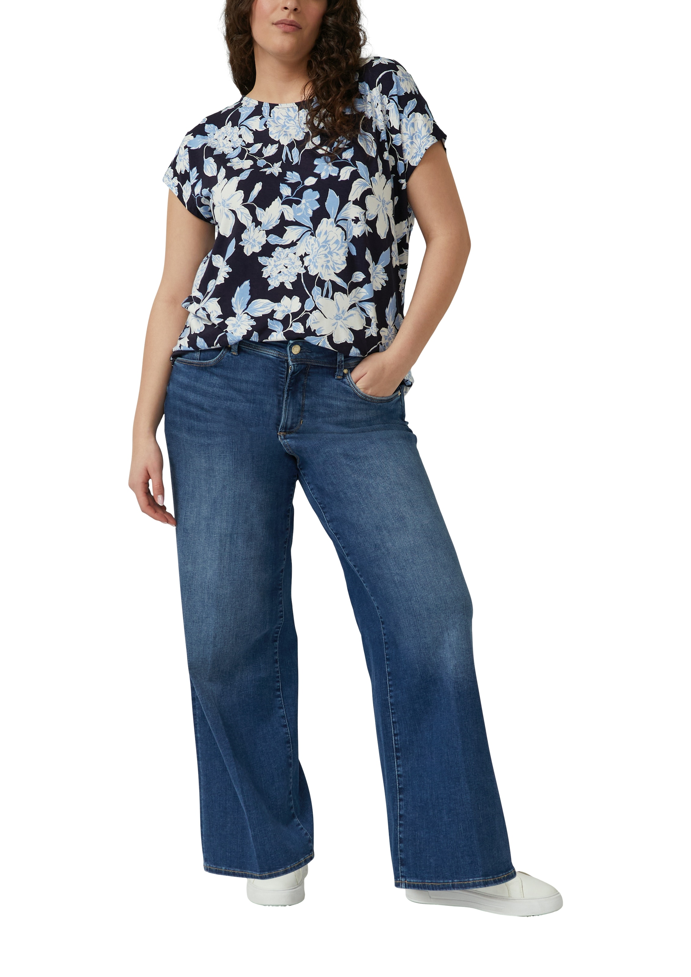 s.Oliver CURVE Kurzarmshirt Sommershirt in floraler Optik/Grosse Grössen