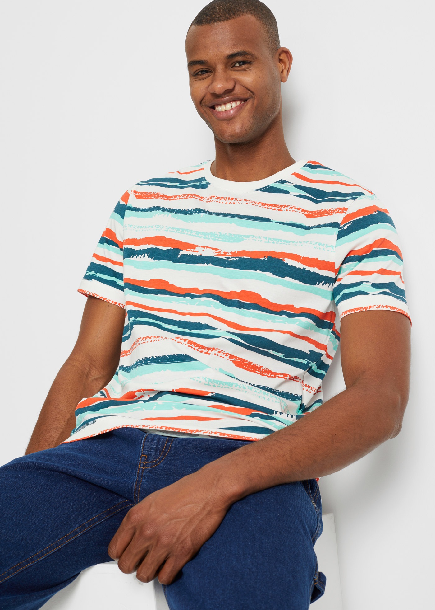 Image of bonprix T-Shirt Regular Fit, Kurzarm, bunt gestreift, aus Baumwolle