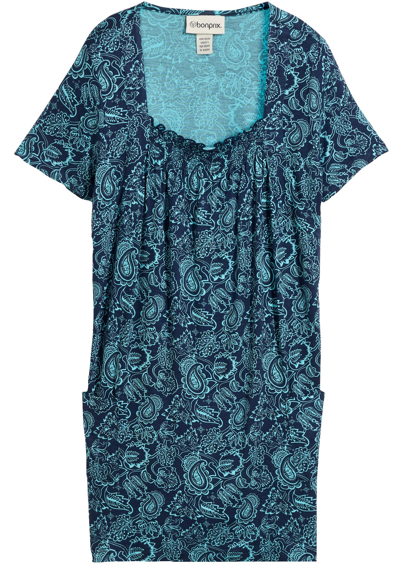 bonprix T-shirt tunique mit gerafftem Ausschnitt, in A-Linie, Kurzarm-Design