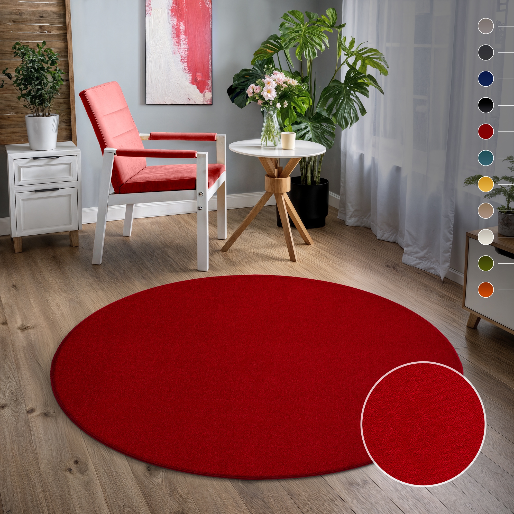 Image of Sanat Teppich "Uni" rund 13 mm Höhe robuster Kurzflorteppich, grosse Farbauswahl, Wohnzimmer, alle Räume