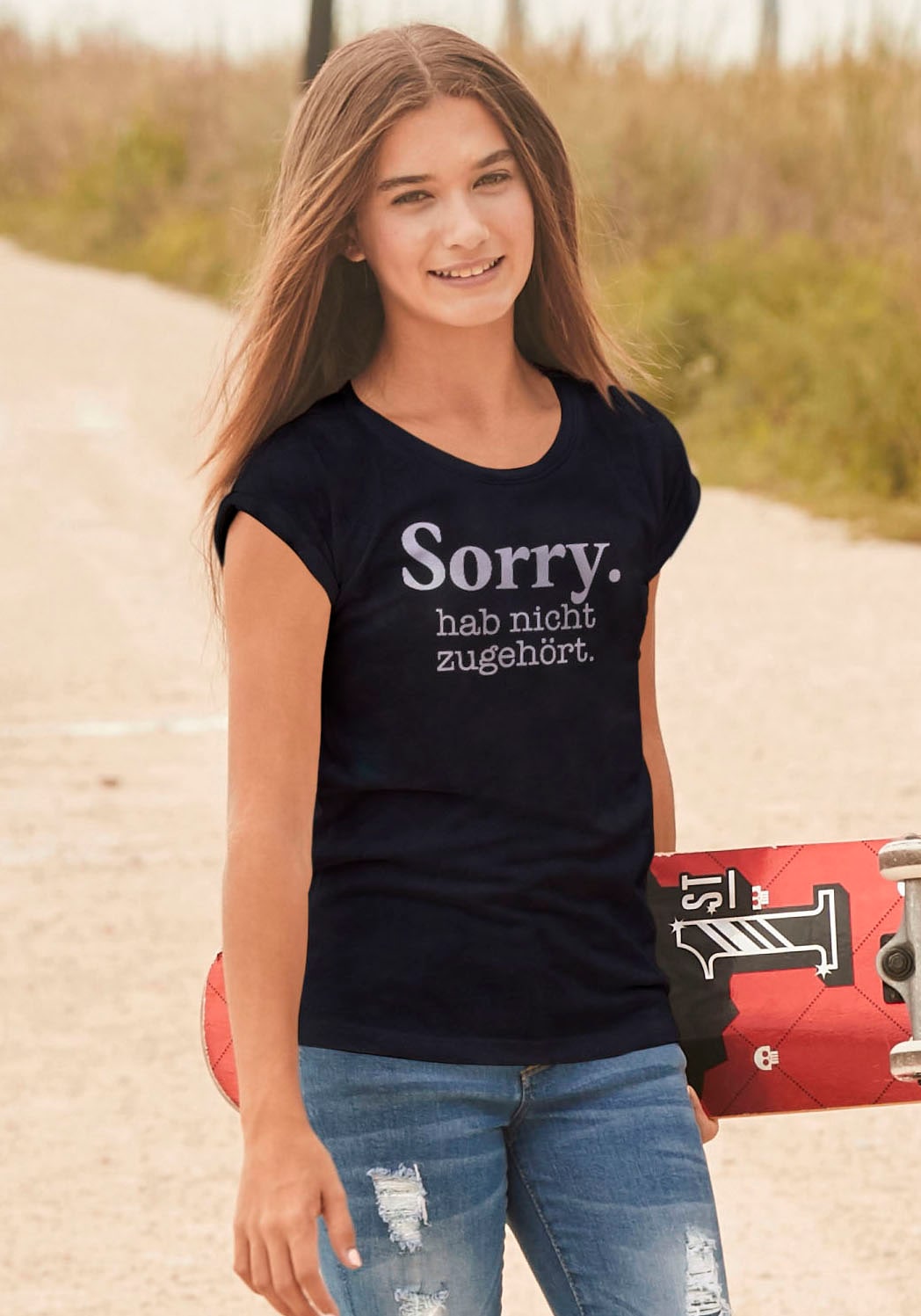 KIDSWORLD T-Shirt »Sorry. hab nicht zugehört.«, in weiter legerer Form