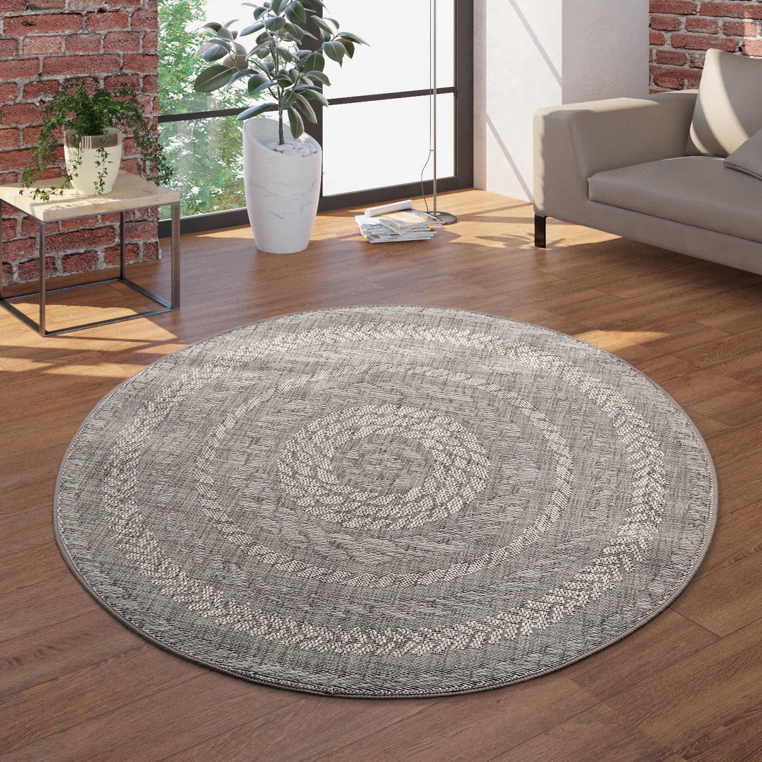 Paco Home Teppich »Malmedy 490«, rund, 4 mm Höhe, Flachgewebe, melierte Sisal-Optik, In- und Outdoor geeignet