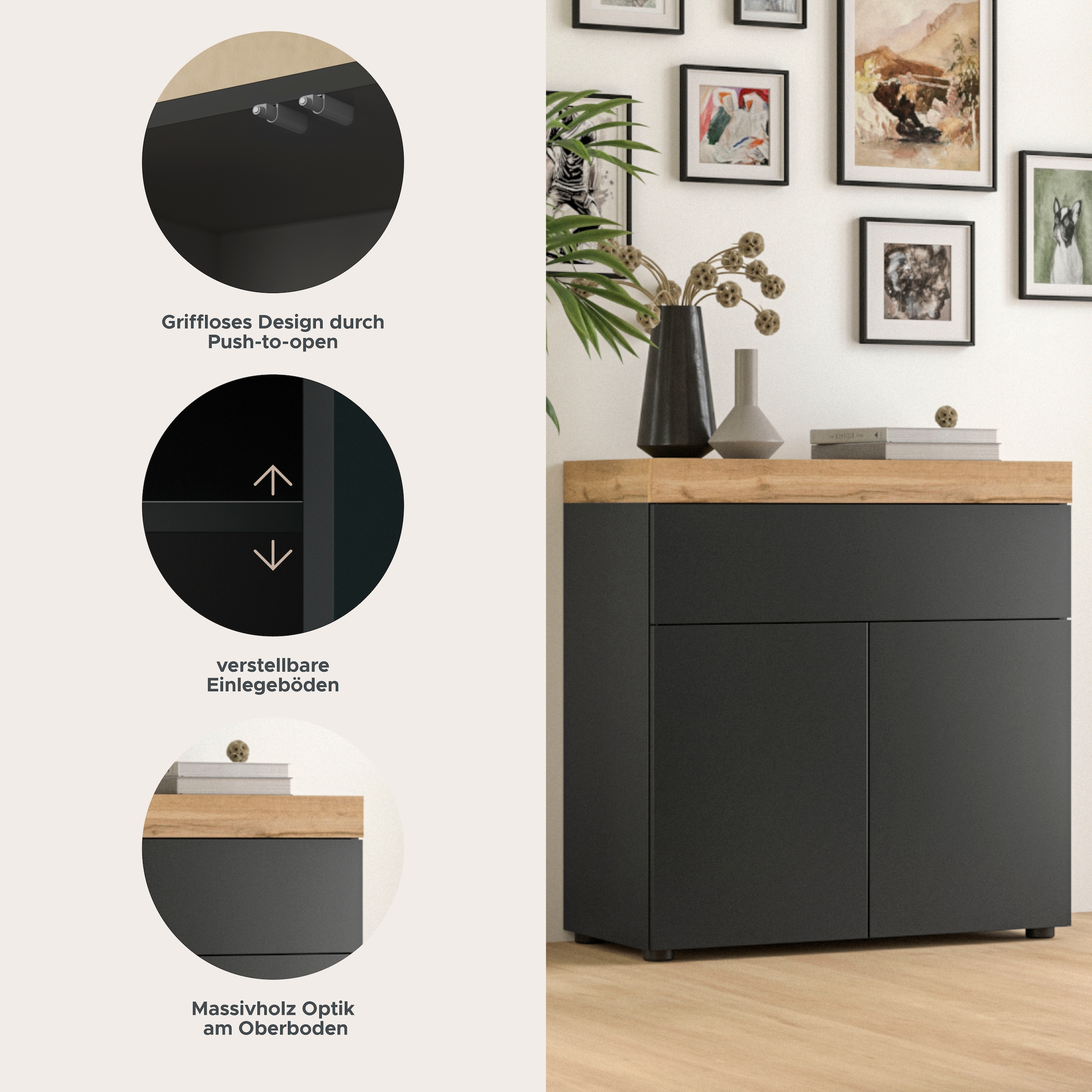 GOODproduct Commode »MAMBO, TOPSELLER!, Breite 77cm, 2 Türen, 1 Einlegeboden, 1 Schubkasten« 1 cuis tlg. Commode, buffet, salon, chambre à coucher