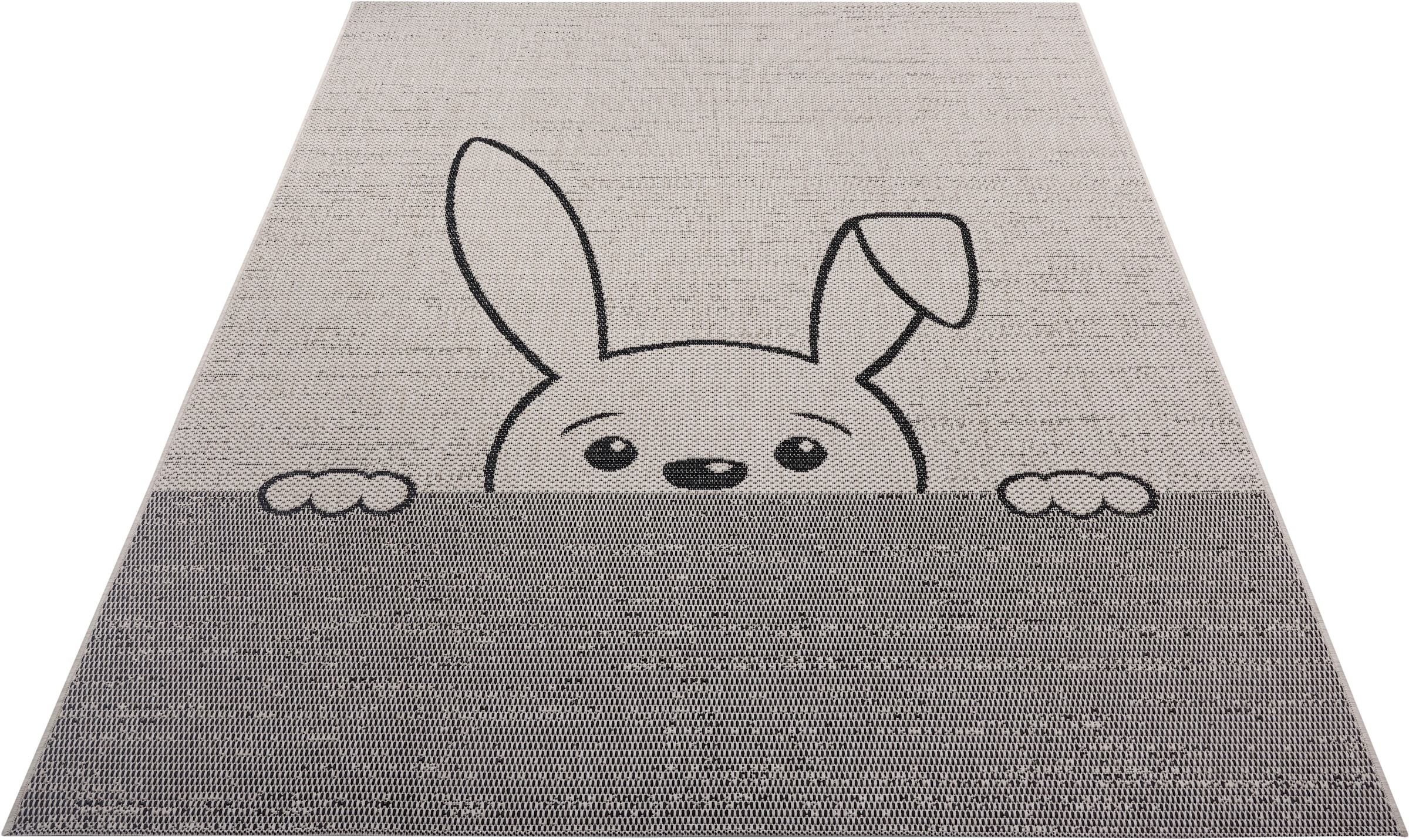 Lüttenhütt Kinderteppich »Hase«, rechteckig, 3 mm Höhe, Tiermotiv, Flachgewebe, Strapazierfähiger & Pflegeleichter Teppich