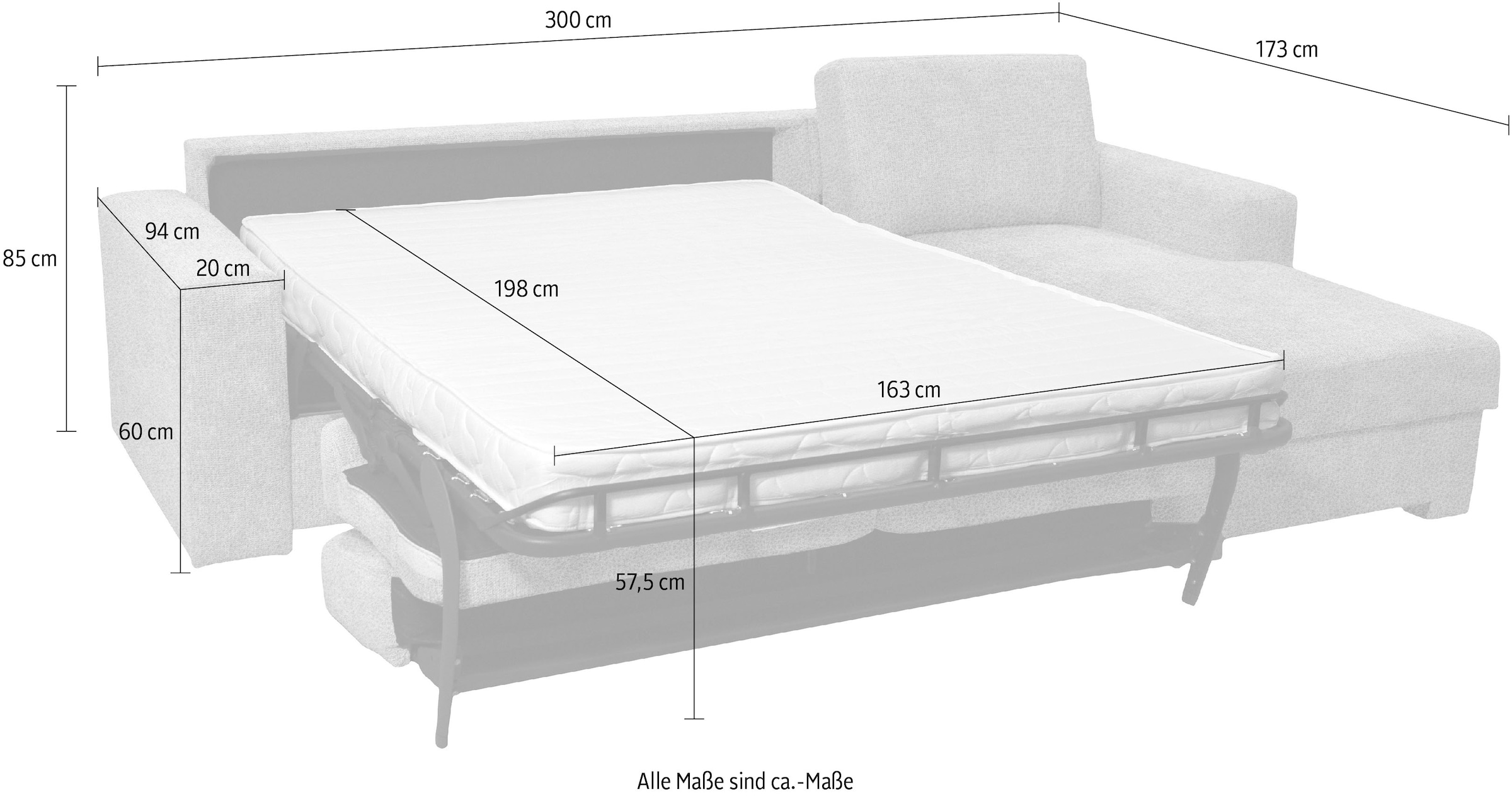 Home affaire Ecksofa Roma "L" Dauerschlaffunktion, mit Unterfederung, Matratzenhöhe 14cm, Liegemasse ca 163x198 cm, L-Form