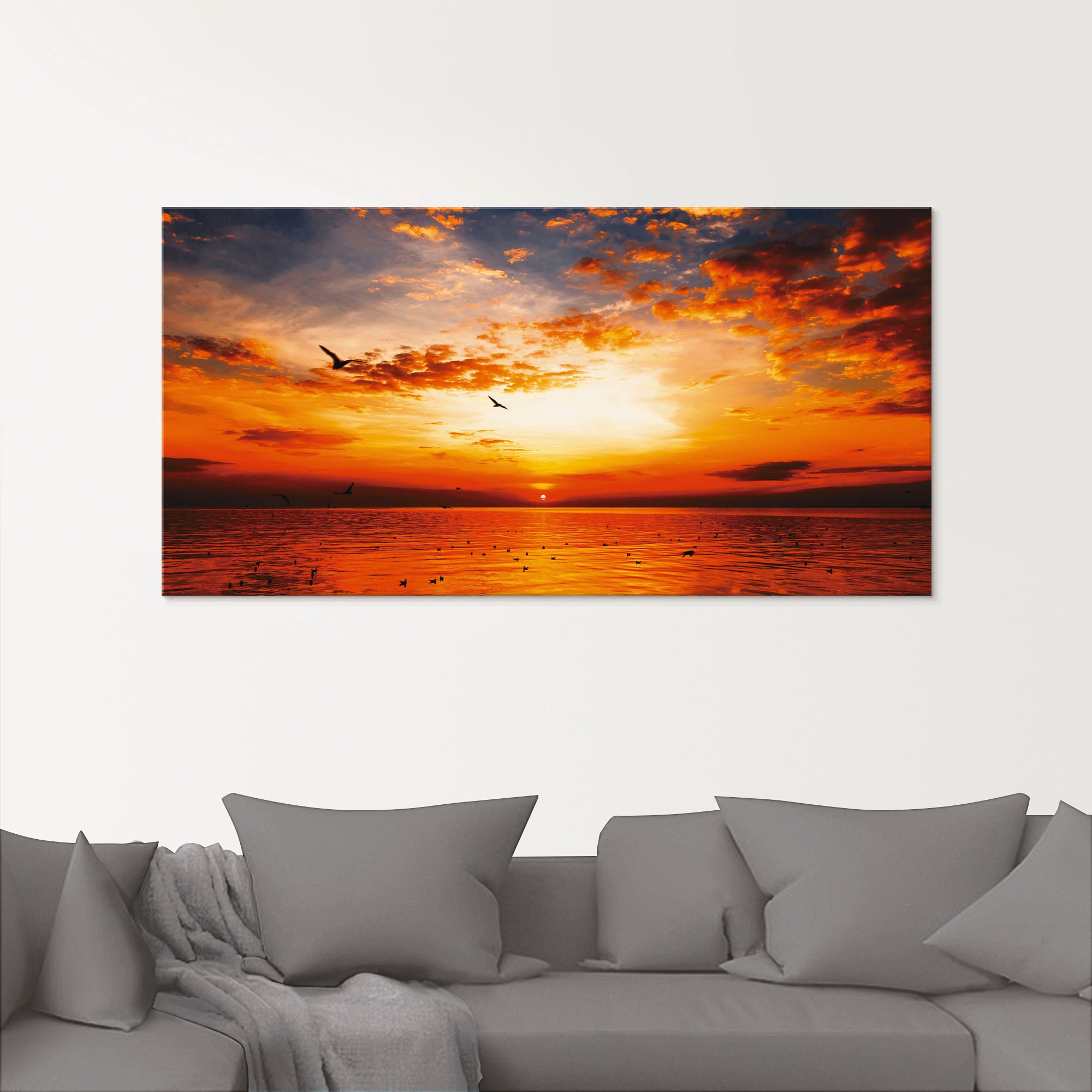 Artland Glasbild »Sonnenuntergang Sonnenaufgang & (1 kaufen St.), Strand in Grössen am wunderschönem -untergang, verschiedenen Himmel«, mit