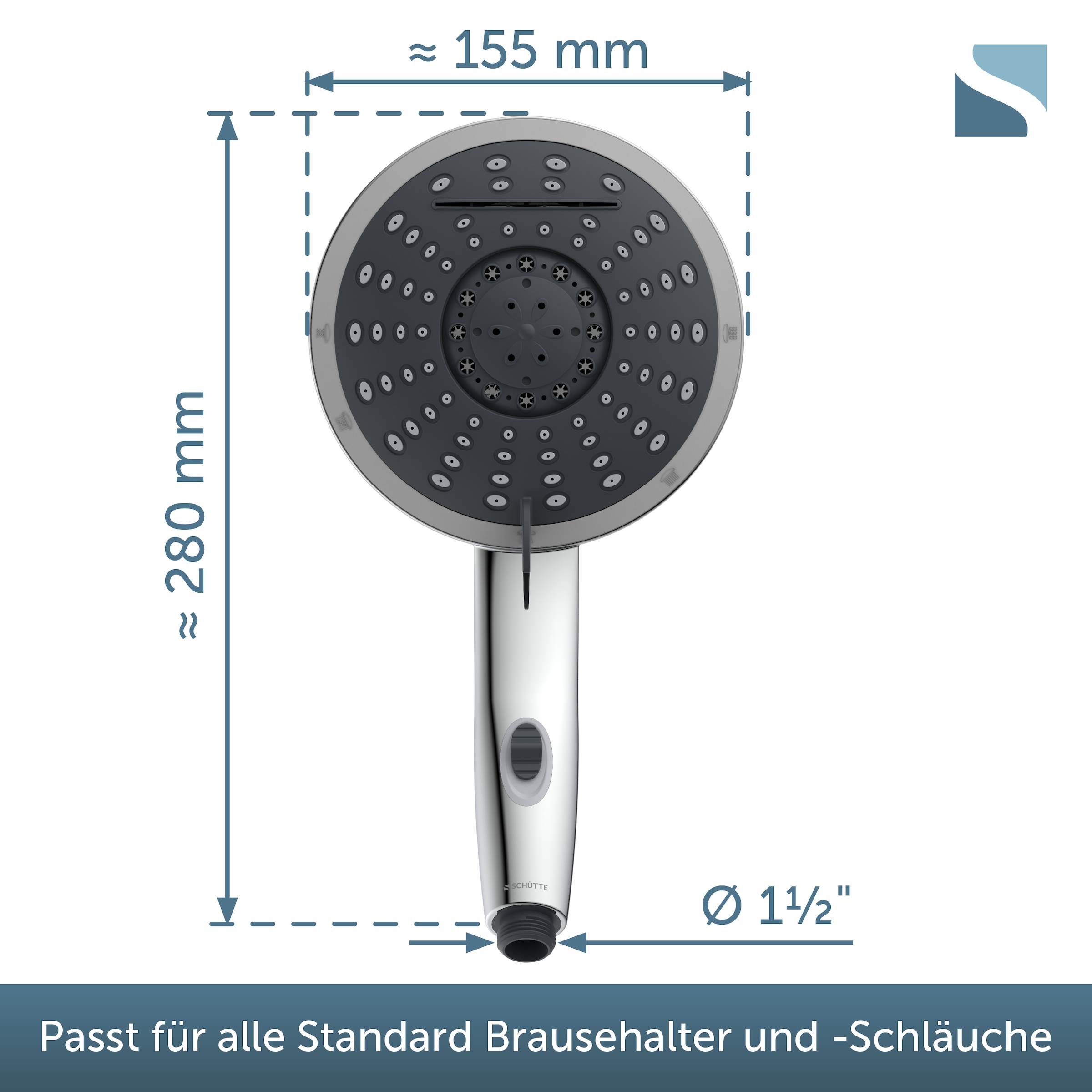 Schütte Handbrause »Wasserfall« mit 5 Strahlarten, chwallauslauf, Brausekopf mit Wasserstopp-Funktion