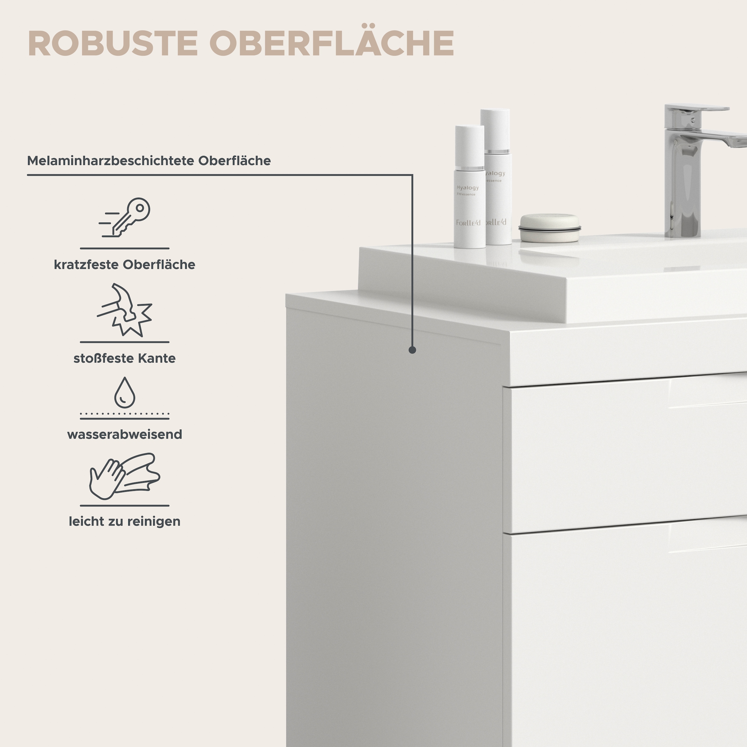 GOODproduct Waschtisch »MAOI, inklusive Mineralguss-Aufsatzwaschbecken, Breite 100cm« Waschbecken, Waschbeckenschrank, Kommode, Badunterschrank