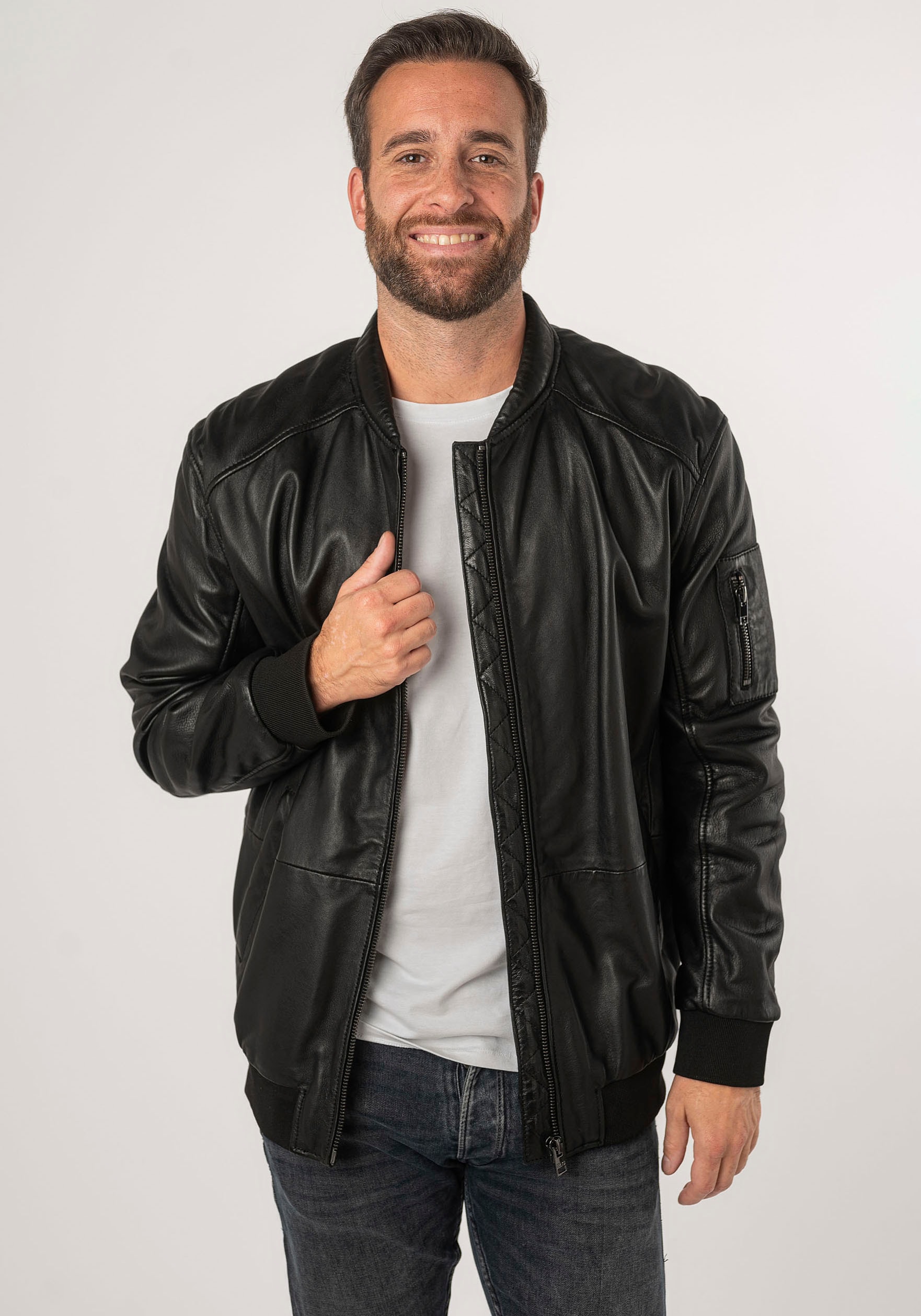 Mauritius Lederjacke »2Mkaira OS«, mit Reissverschluss, Strickbündchen, Ärmeltasche
