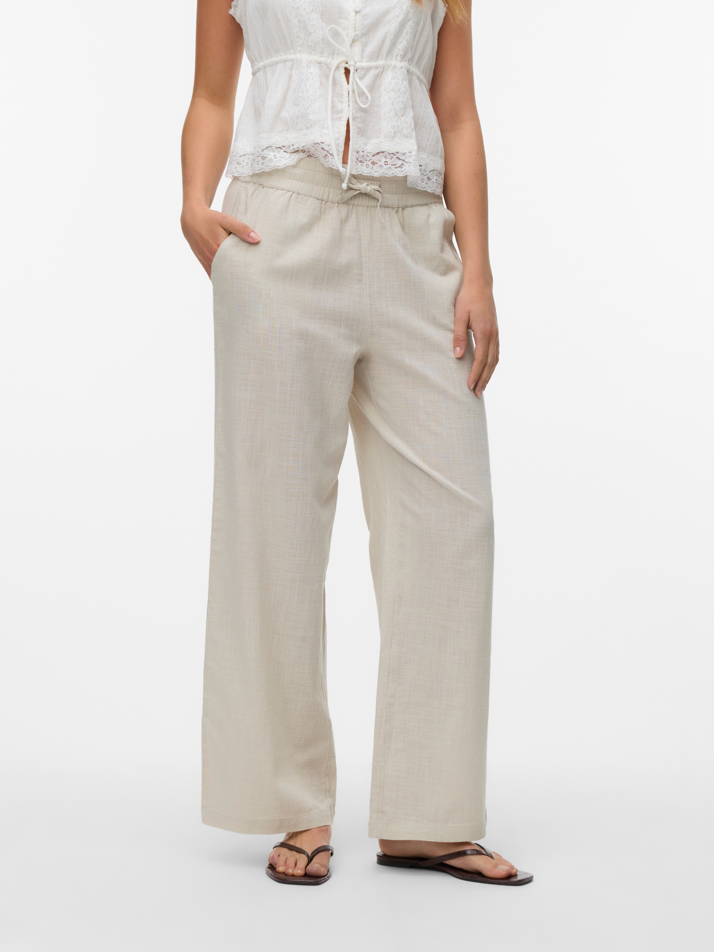 Image of Vero Moda Schlupfhose "VMCAIA MW WIDE PANT WVN NOOS" Baumwollmischung, oversize, mit Leinen