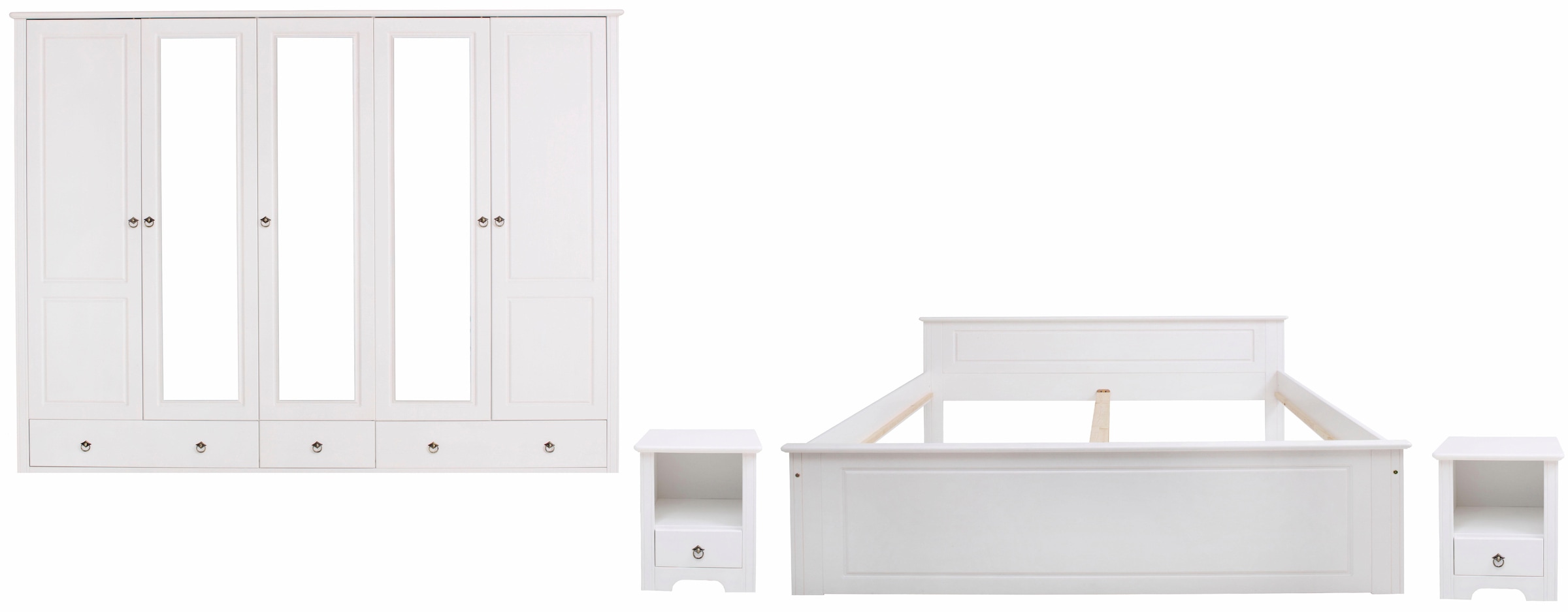 Home affaire Schlafzimmer-Set »Hugo«, (Set, 4 tlg.), Bett 180x200 cm, 5-trg Kleiderschrank und 2 Nachttische