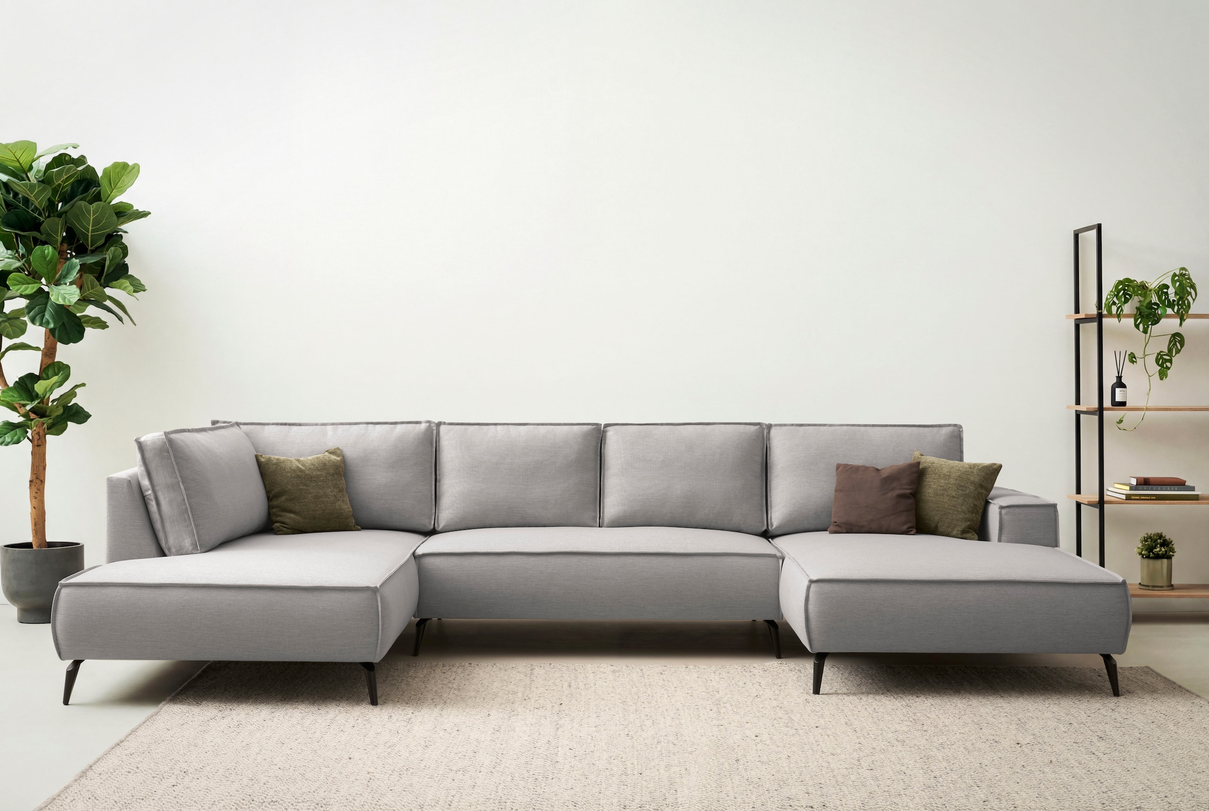 GOODproduct Wohnlandschaft »TVINNU Leinenoptik, 354 cm« Recamiere rechts/links, schwarze Metallfüsse, bequeme Sitz-/Liegefläche