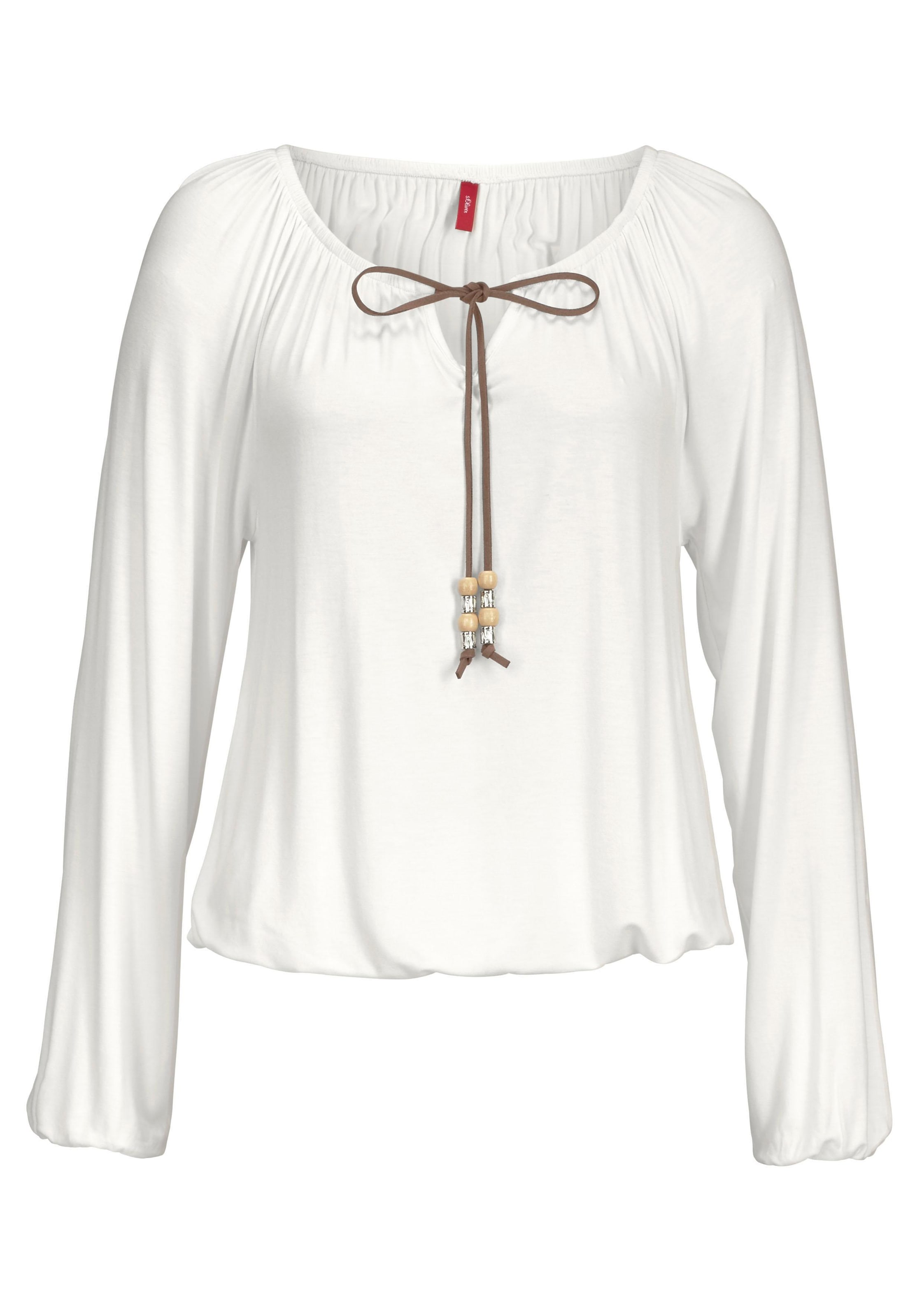 s.Oliver Strandshirt, mit Bindeband am Ausschnitt, lockere Passform, Boho-Style