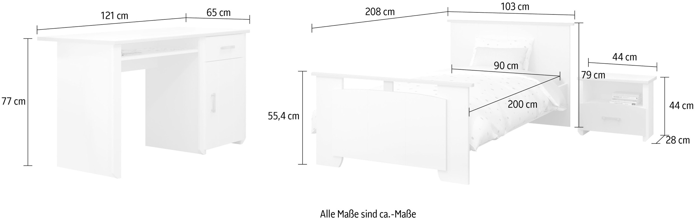 Parisot Jugendzimmer-Set »Biotiful«, (3 tlg., Bett, Nachttisch, Schreibtisch)