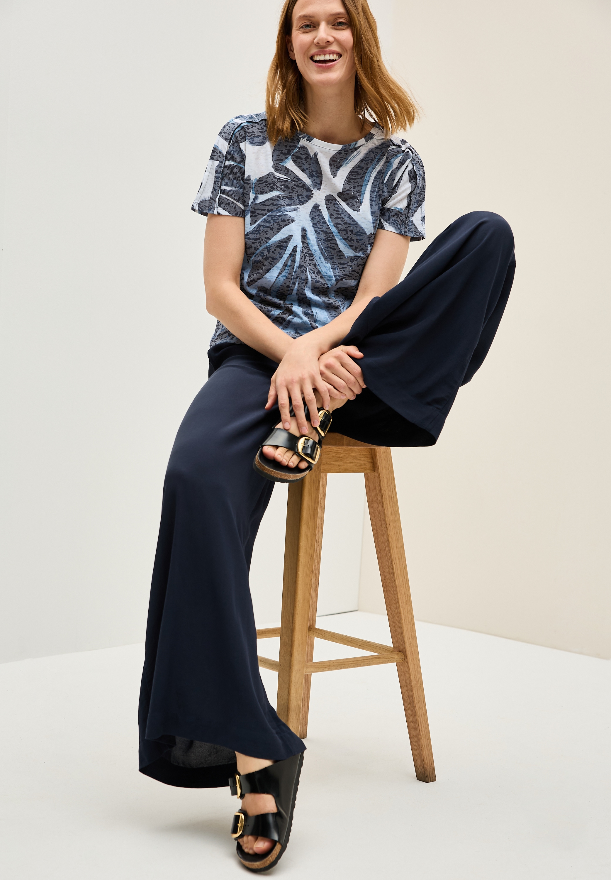 Cecil Print-Shirt, in Ausbrenner-Optik und mit floralem Muster