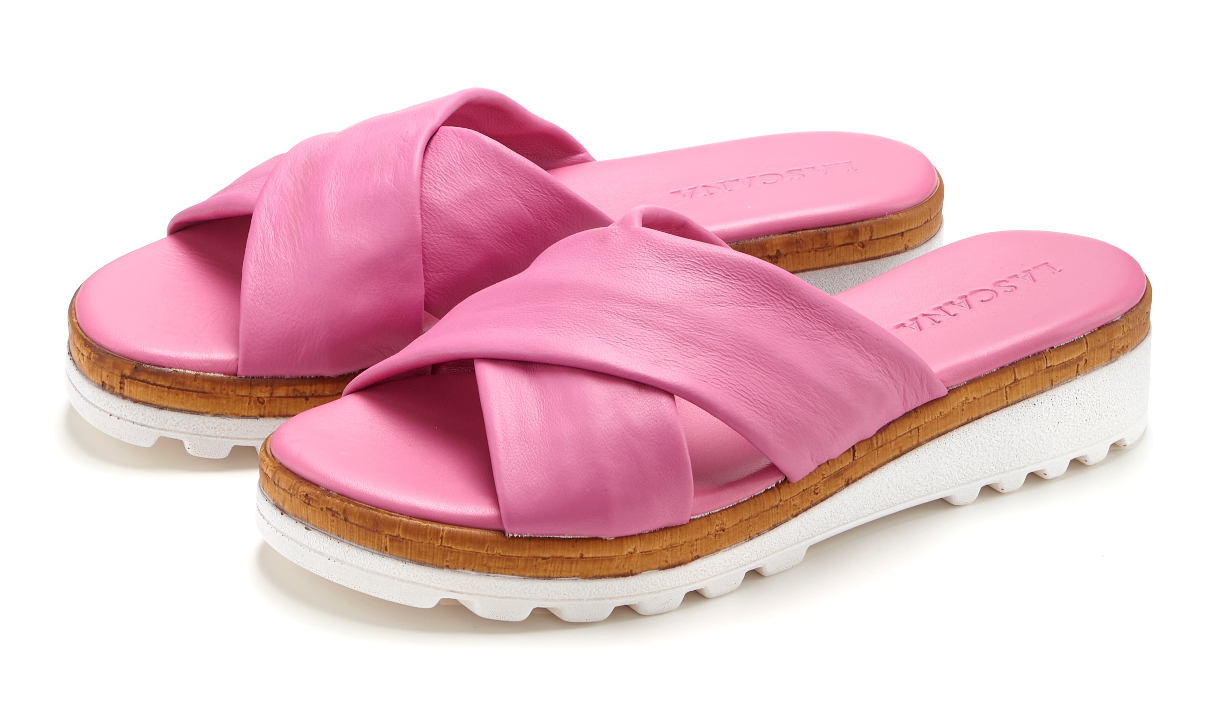 Image of LASCANA Pantolette "Sandale, Sommerschuh, Mule, offener Schuh," NEU aus Leder mit dezentem Keilabsatz