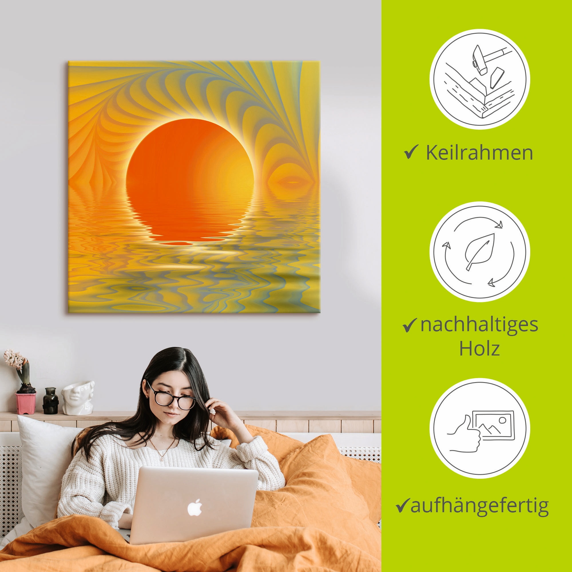 Artland Tableau sur toile »Abstrakter Sonnenuntergang« 1 cuis tlg. auf Holzrahmen gespannt