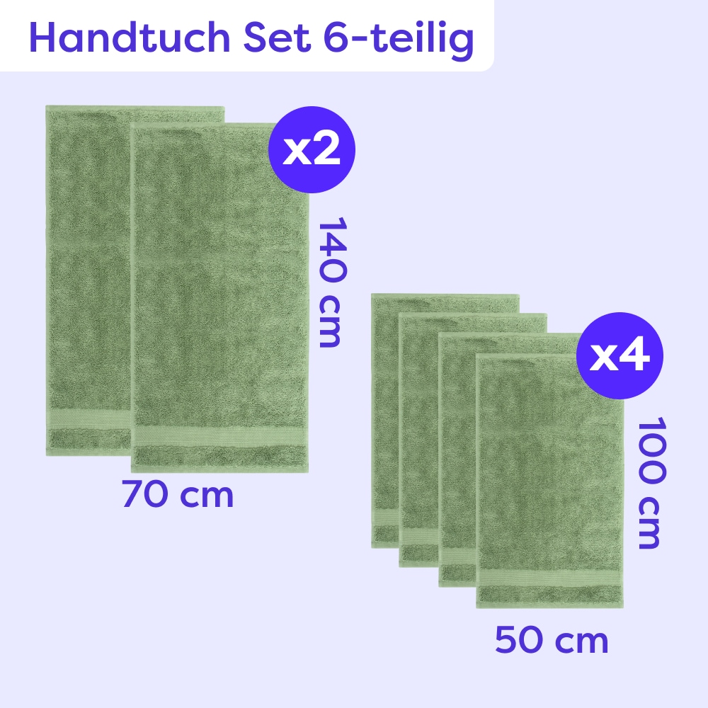 Wolkenfeld Set de serviettes »Premium Low-Twist Baumwolle 550 g/m² – 6-teiliges Bade-Set« 6 pièces Frottee 2 Duschtücher 70×140 cm & 4 Handtücher 50×100 cm