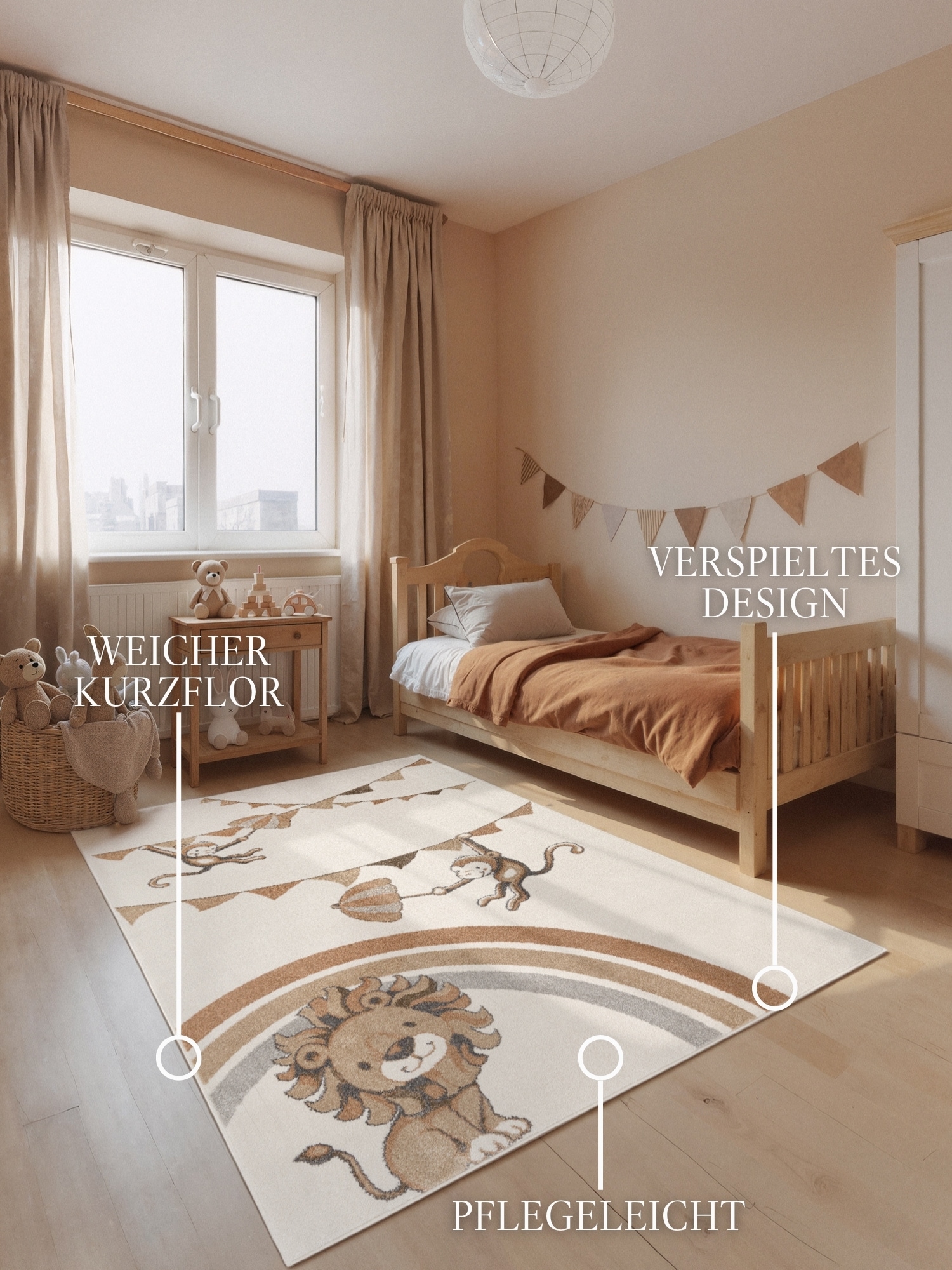 Villeroy & Boch Kinderteppich »Roar like a Lion Rainbow Party Teppich« rechteckig 9 mm Höhe Spielteppich weich, Kinderzimmer, Boho Kids Spielunterlage, Tieremotiv