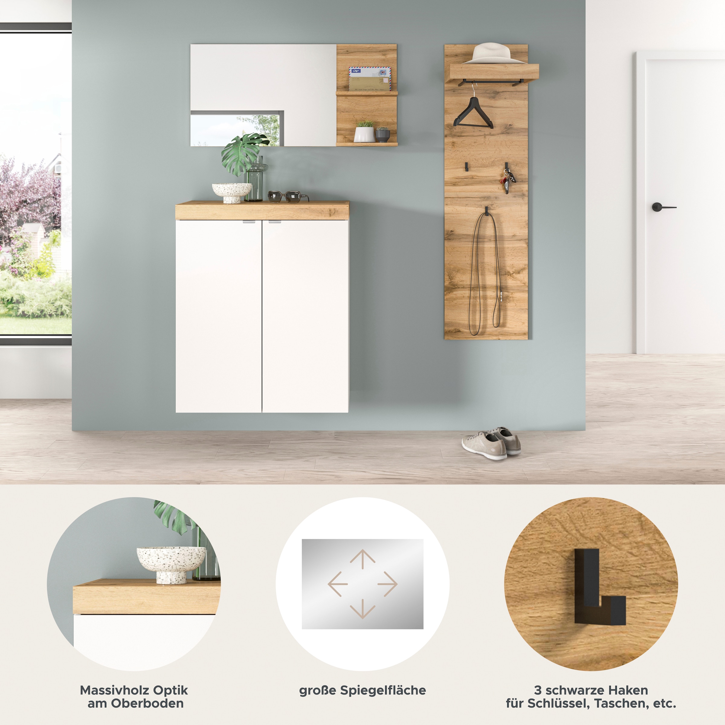 GOODproduct Garderoben-Set »MAMBO II, 3-teilig, hängend oder stehend montierbar« 3 Stk. tlg.
