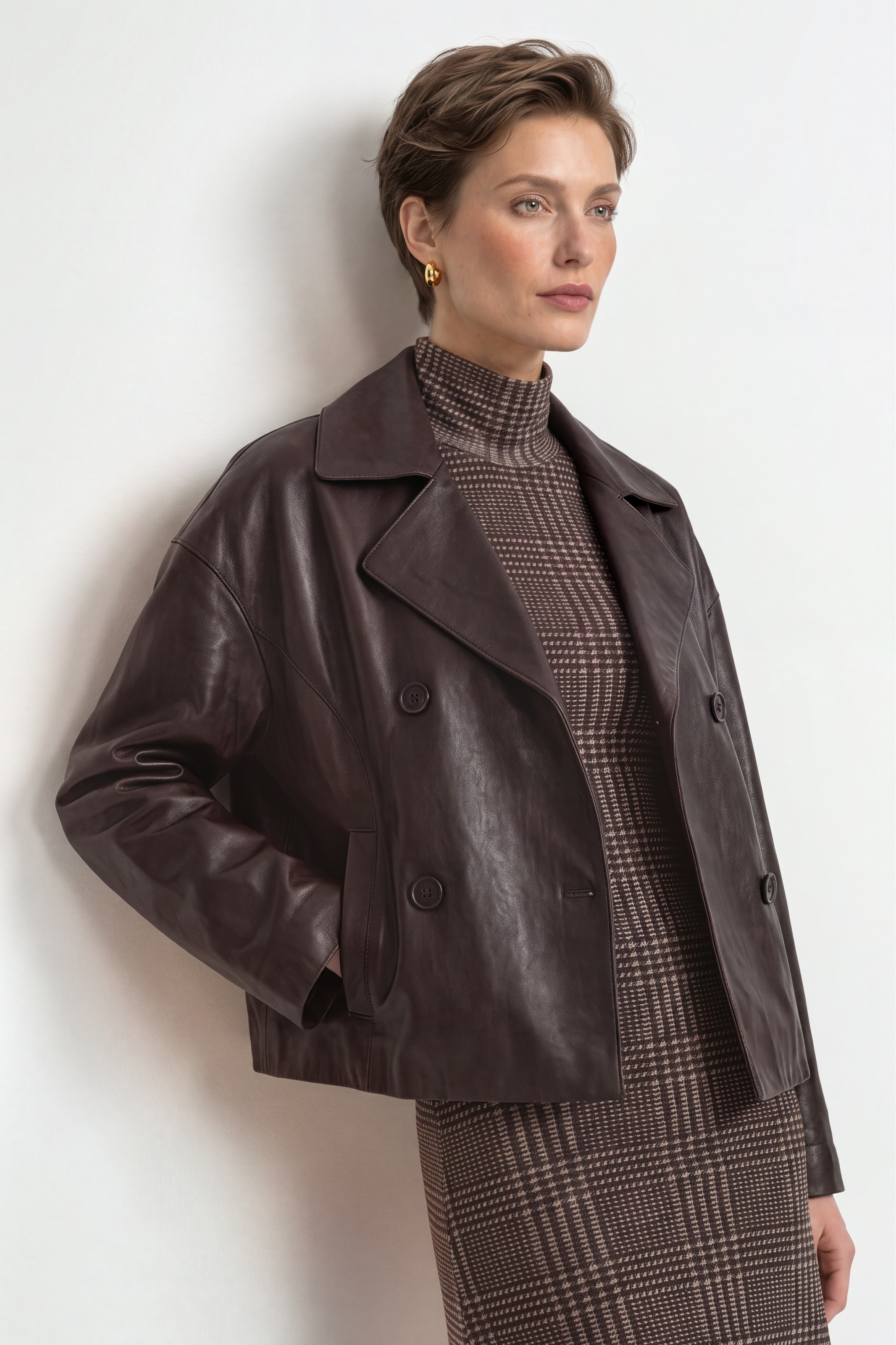 RICHROYAL Veste en cuir sans capuche Regular fit mit Reverskragen
