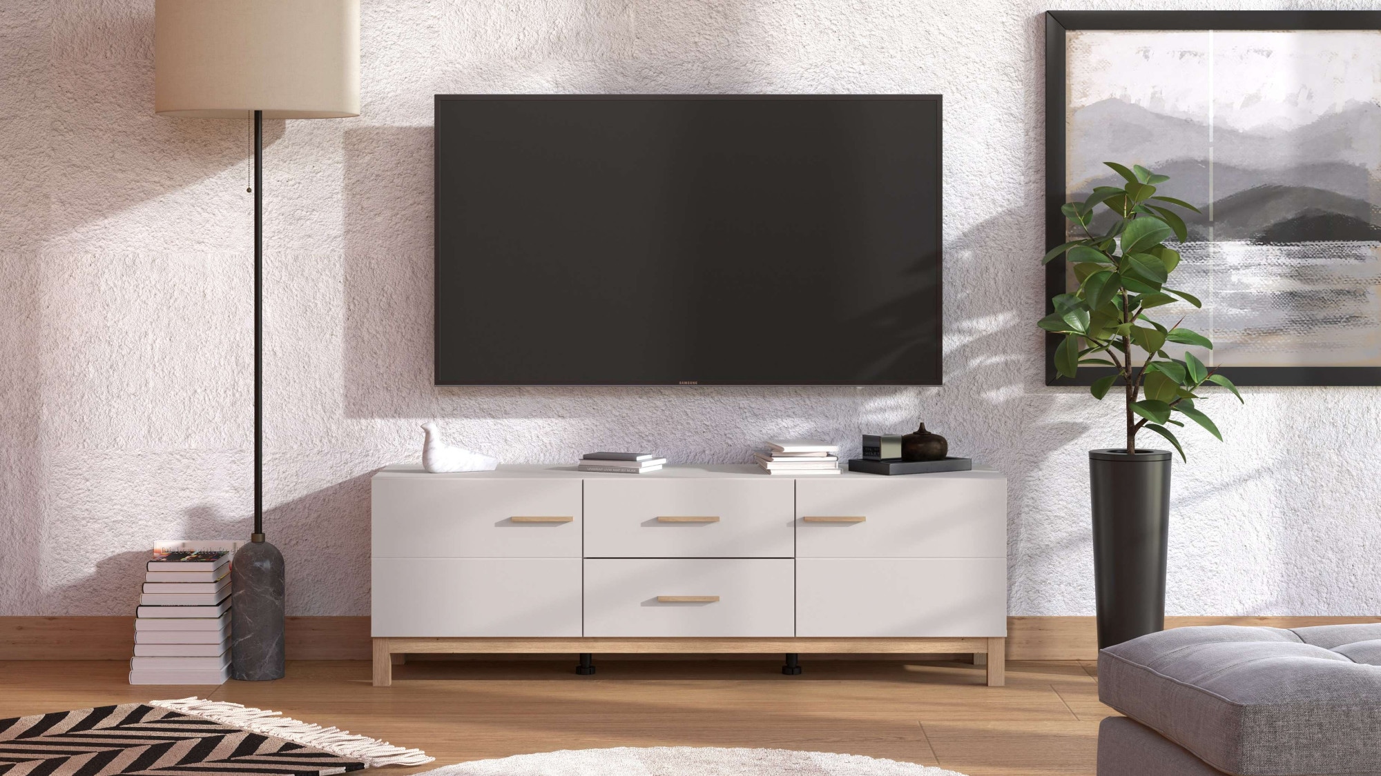 Home affaire Banc TV »Essex, TV-Board, TV-Kommode, TV-Schrank, TV-Unterschrank, TV-Möbel« Elegantes Lowboard (154 cm) in Kaschmir mit viel Stauraum