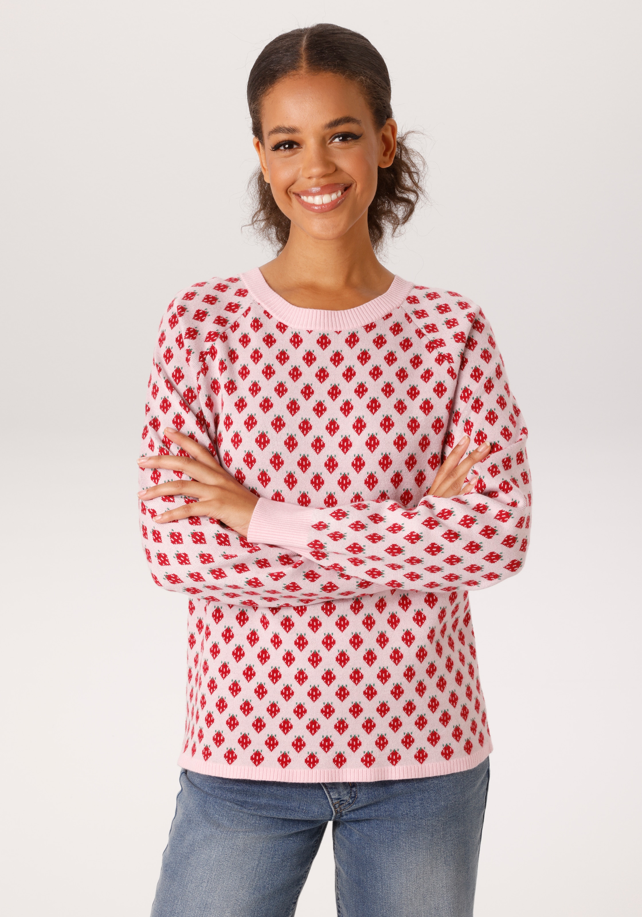 Image of Aniston CASUAL Strickpullover mit eingestrickten, grafischen Erdbeeren