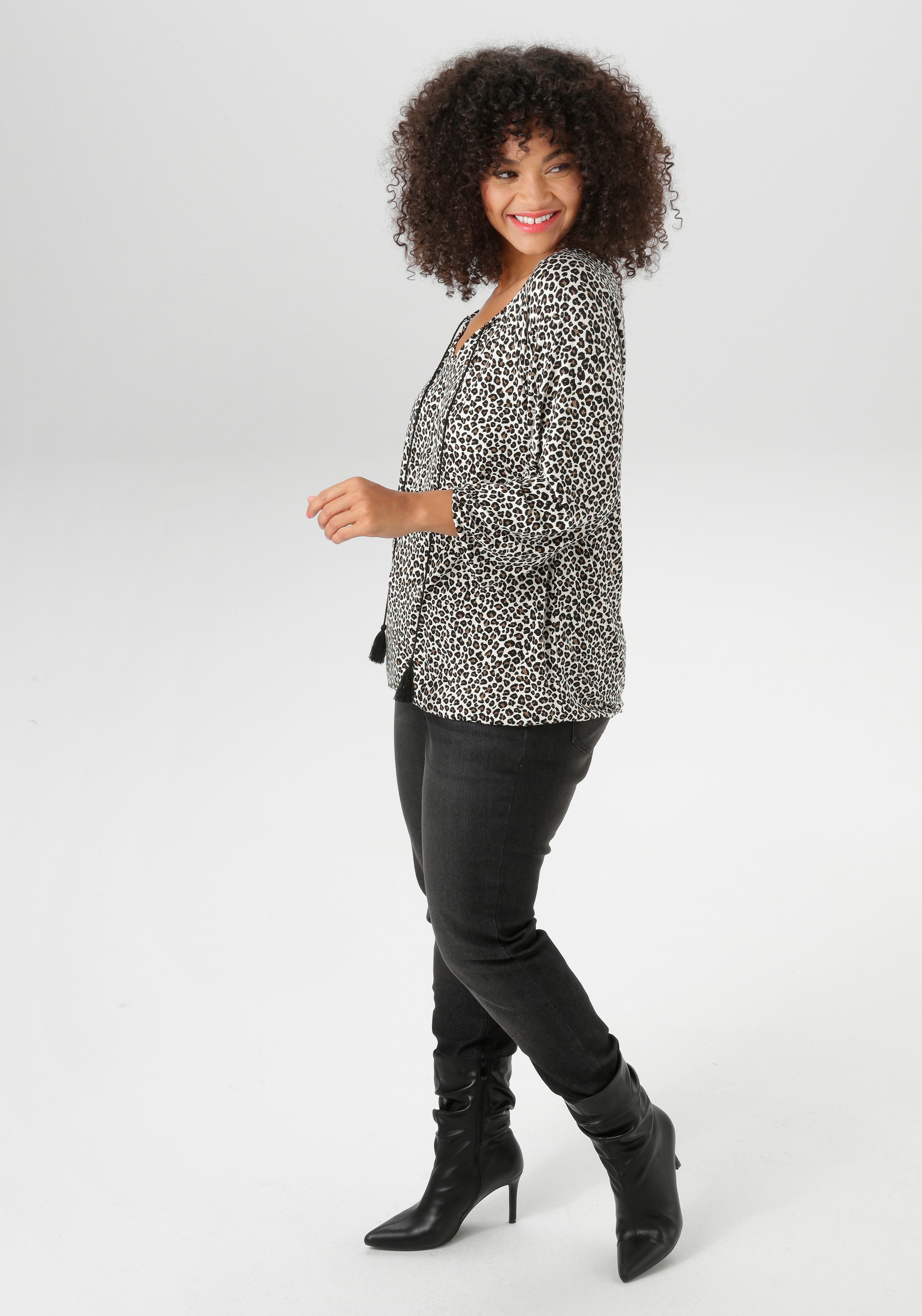 Aniston PLUS Langarmshirt, mit modischen Leoprint - NEUE KOLLEKTION