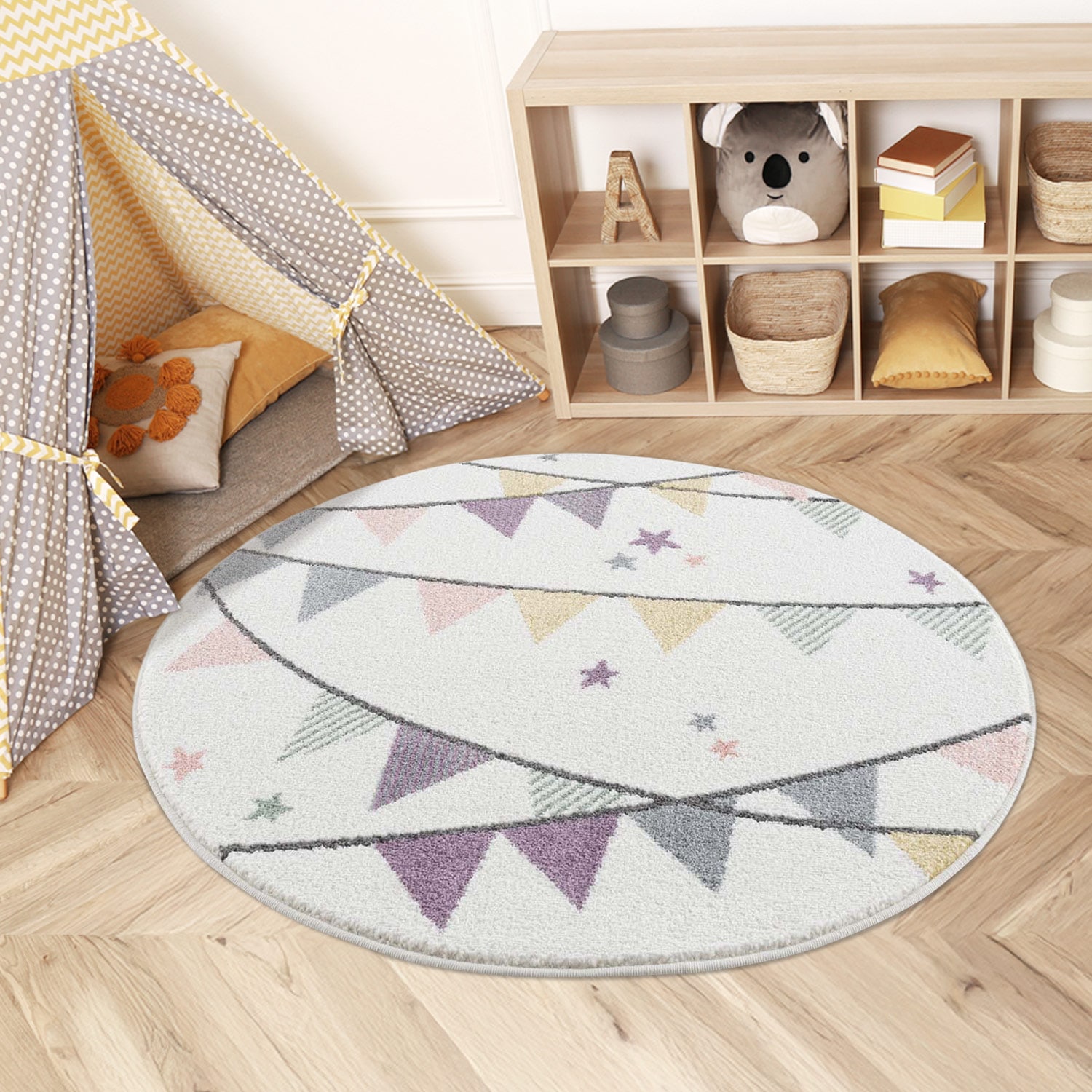 Image of Carpet City Kinderteppich "Anime9381" rund 11 mm Höhe Spielteppich, Wimpel, Weicher Flor, Pflegeleicht, Kinderzimmer