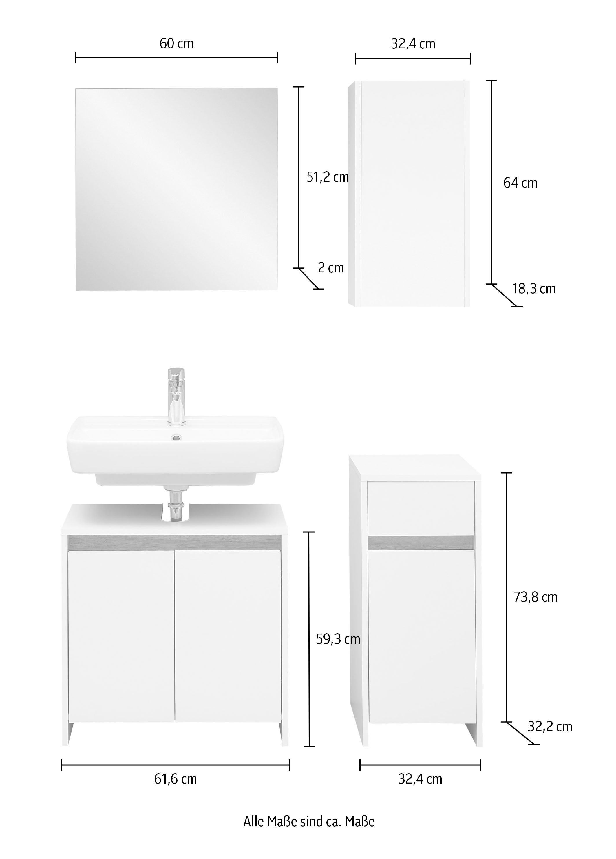 Saphir Ensemble de meubles de salle de bain »Quickset 100, 4-teilig, mit Holzeinlegeböden, 61,6cm breit« 4 cuis tlg.