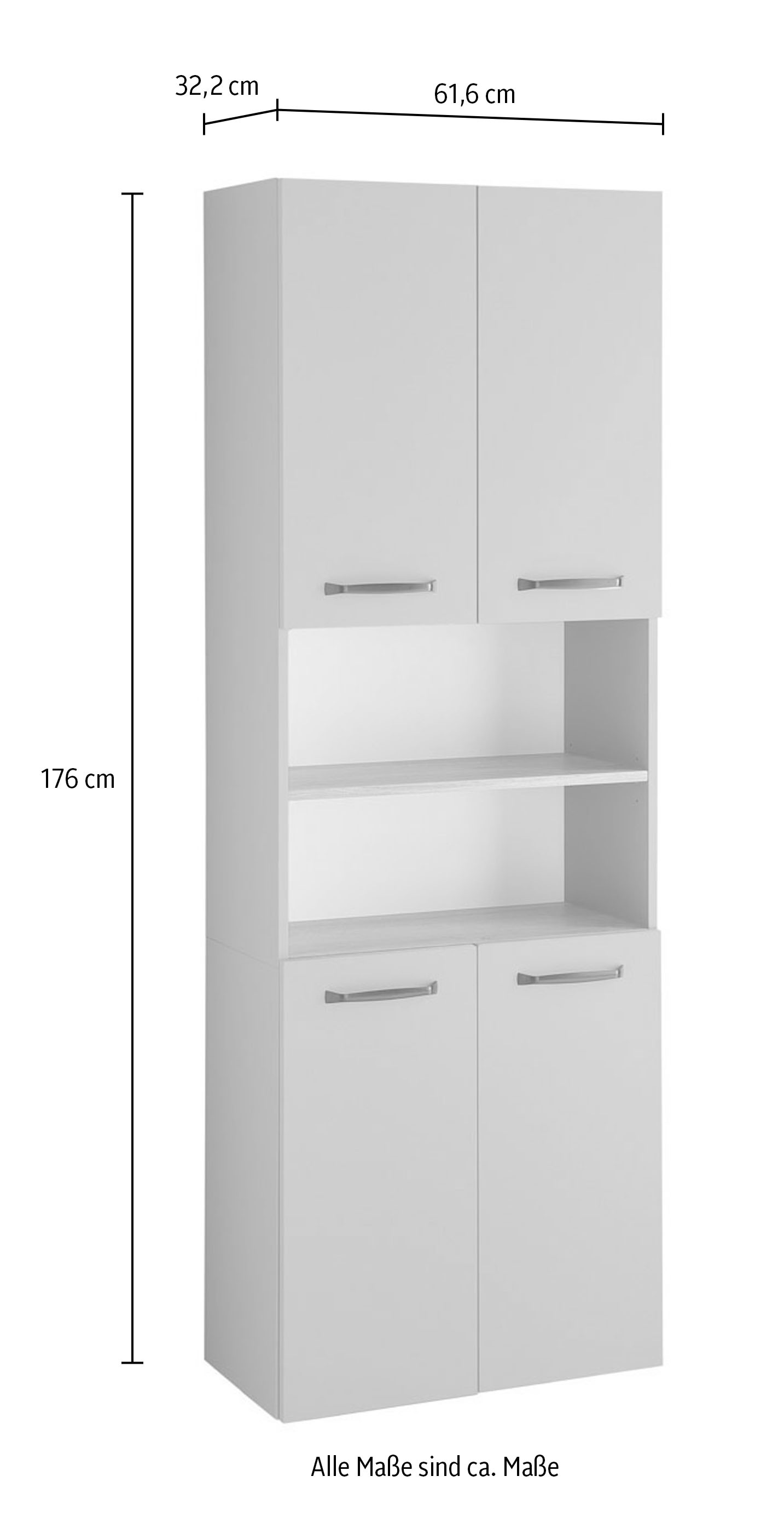 Saphir Armoire haute »Quickset 500, Badschrank 61,6 cm breit, 4 Türen« 4 étagères, 1 compartiment ouvert, armoire haute de salle de bain