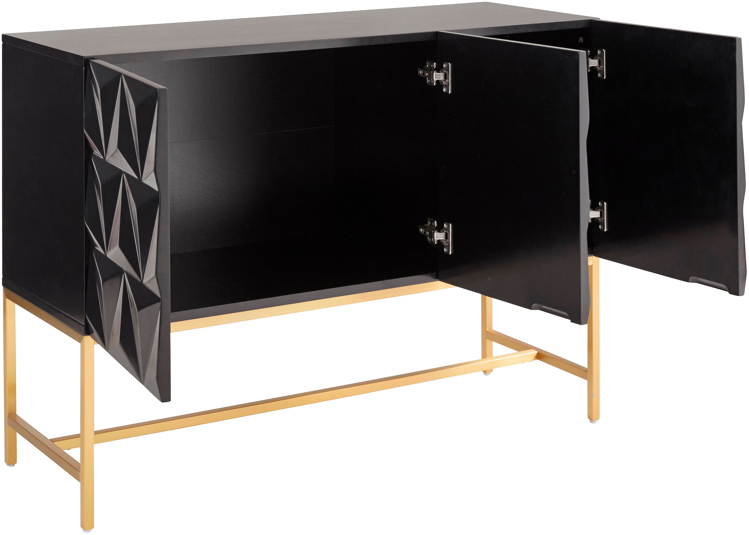 Leonique Sideboard »Rovuma, TOPSELLER!«, (Kommode, FSC-zertifizierter Holzwerkstoff, lackiert), in 3D-Optik und goldfarbenem Metallgestell