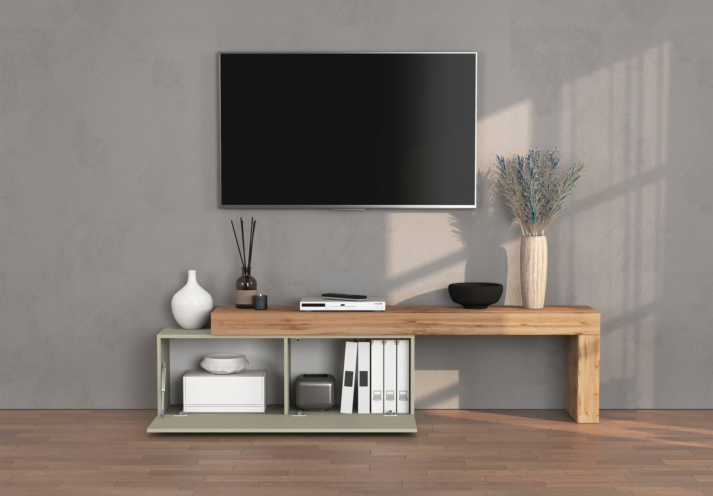 INOSIGN Lowboard »Chronos TV-Board, T-Schrank« Breite verstellbar von 180 bis 290 cm, 1 Stk. tlg. Breite 240 cm TV-Board,Lowboard,1 Klappe und ein L-Förmiger Aufsatz