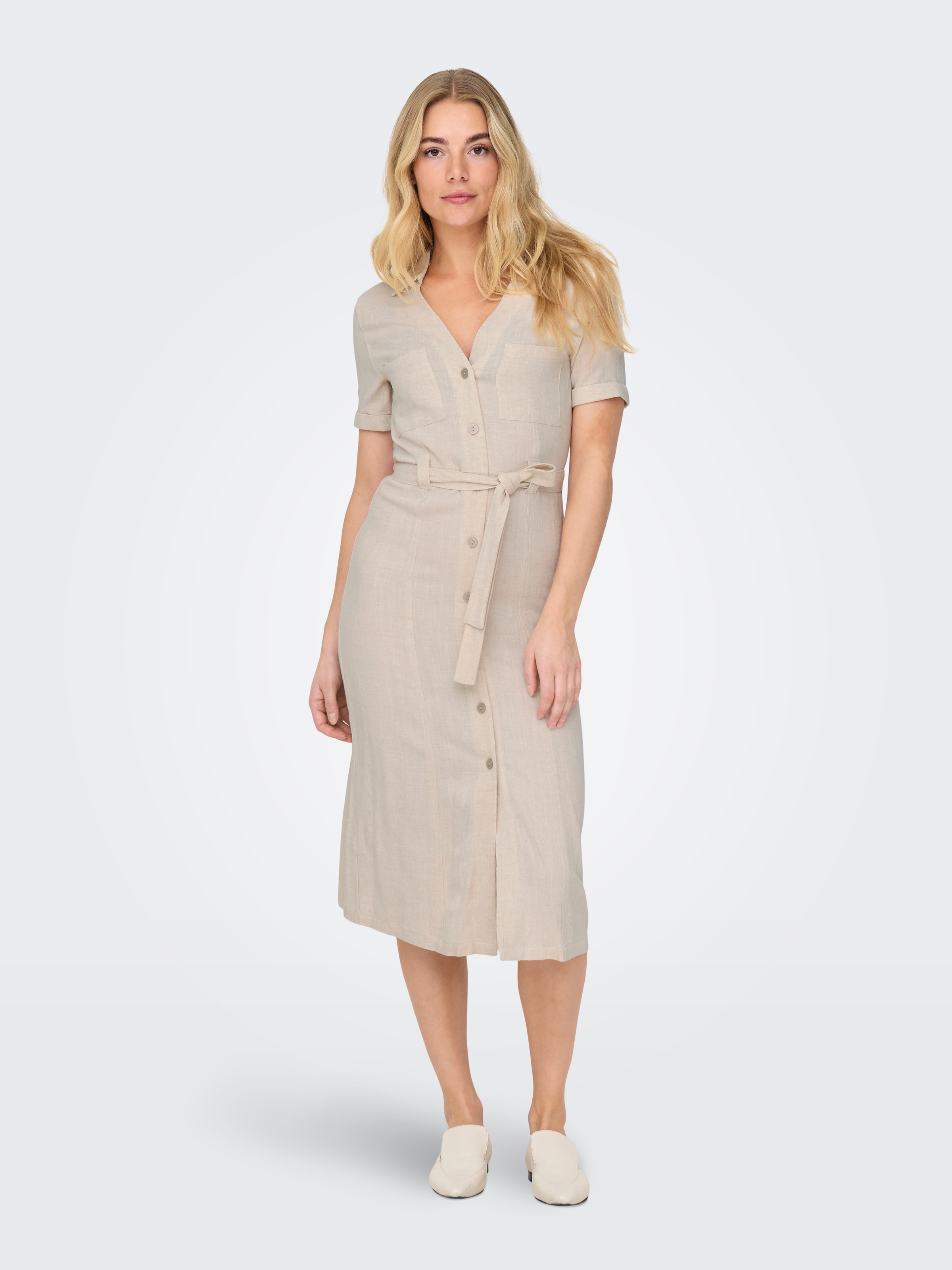 ONLY Robe chemisier »ONLSIESTA SS LIN BL SHIRT DRESS PNT NOOS« Poches poitrine avec lin