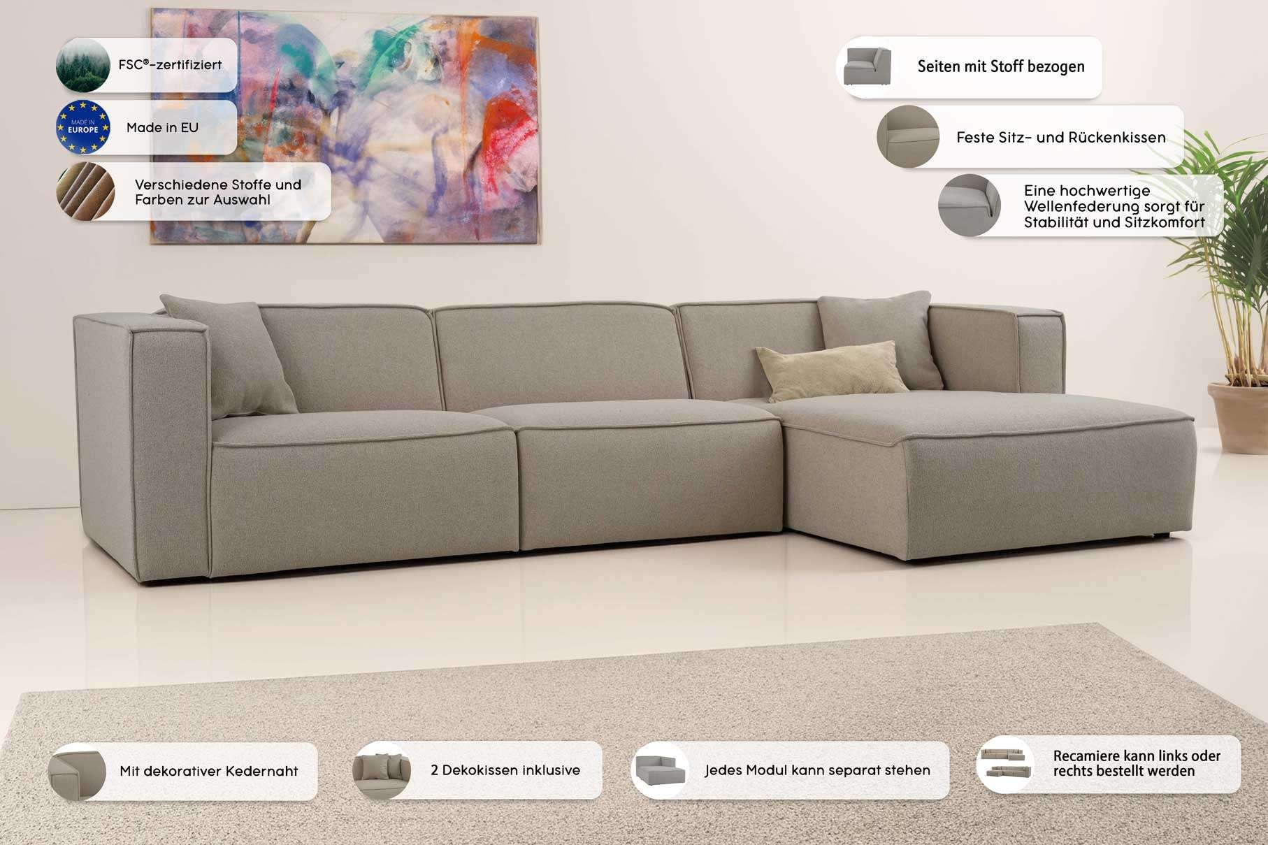 GOODproduct Canapé d'angle »Tammie« Breite 312 cm, Webstoff fein, bodentief, mit Wellenunterfederung