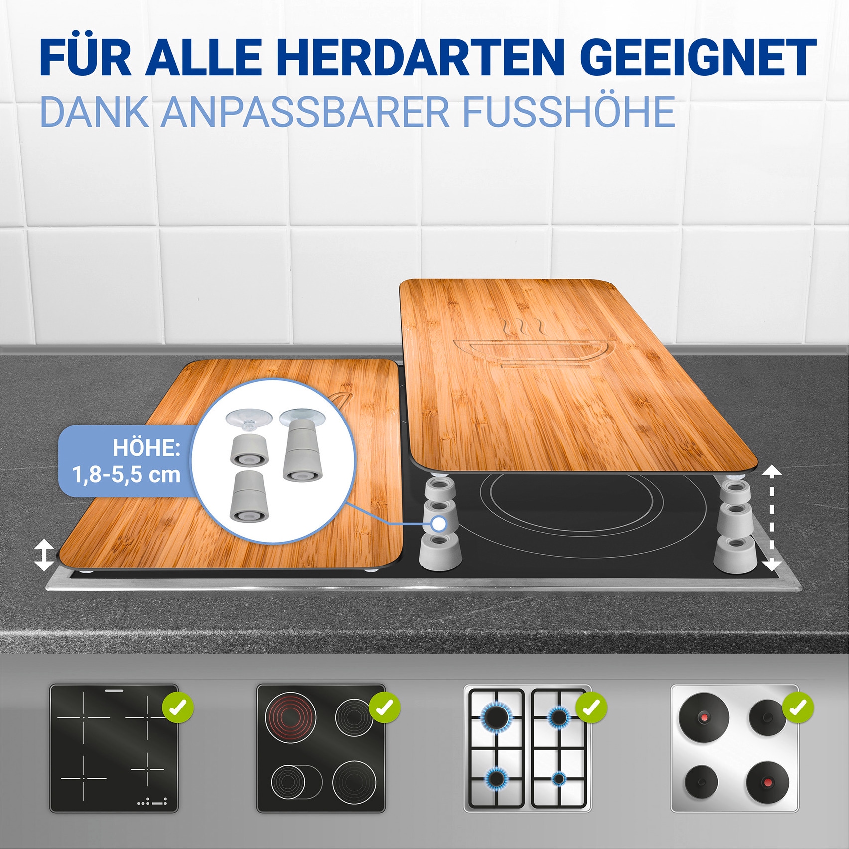 WENKO Herd-Abdeckplatte »Universal Modell Lunch«, (Set, 2 tlg.), Herdabdeckung für alle Herdarten, kratzfest, mit rutschfesten Füssen